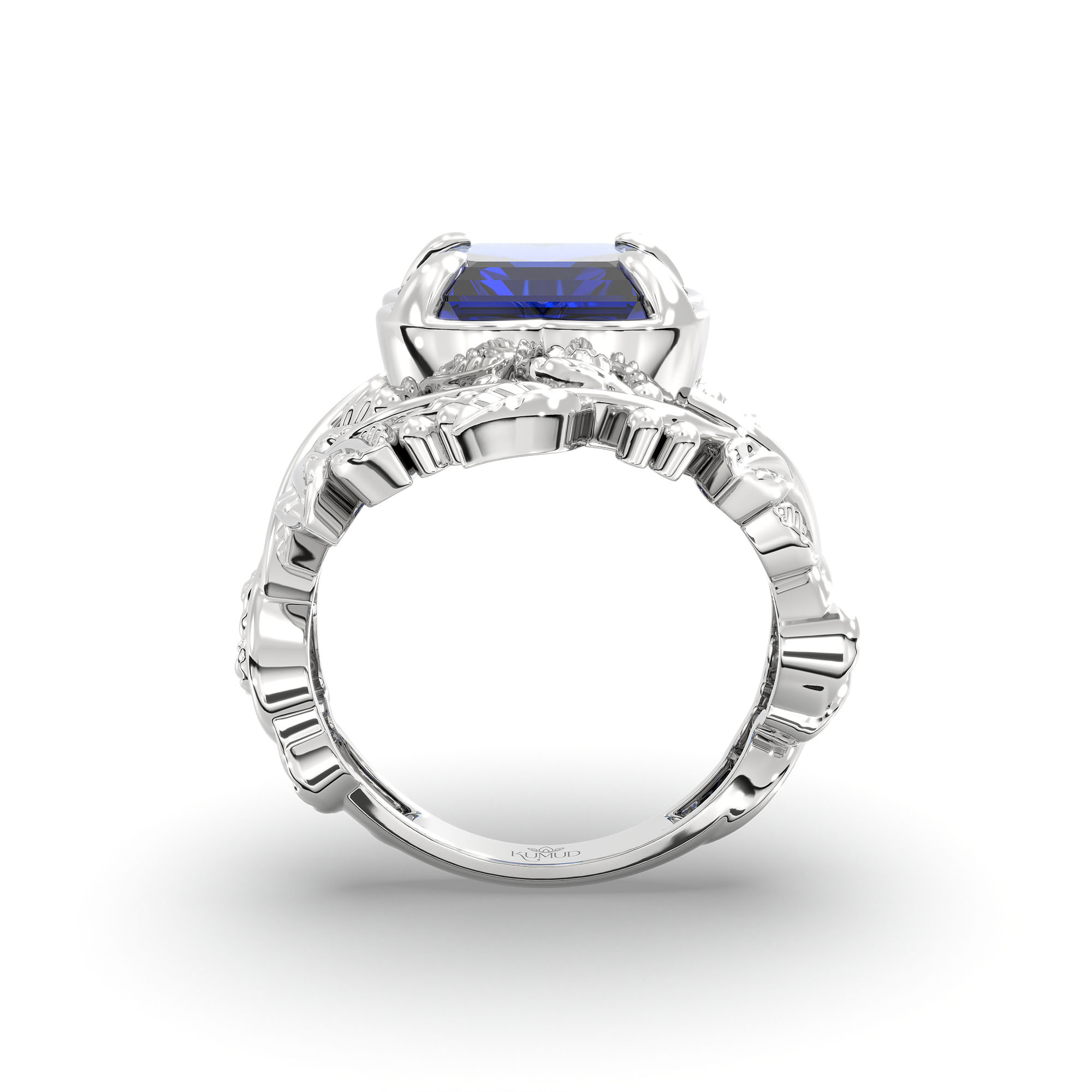 Blue Sapphire (Neelam) Ring for Women in 18K White Gold – Cushion 8 mm, Prong Setting, 7 g thumbnail