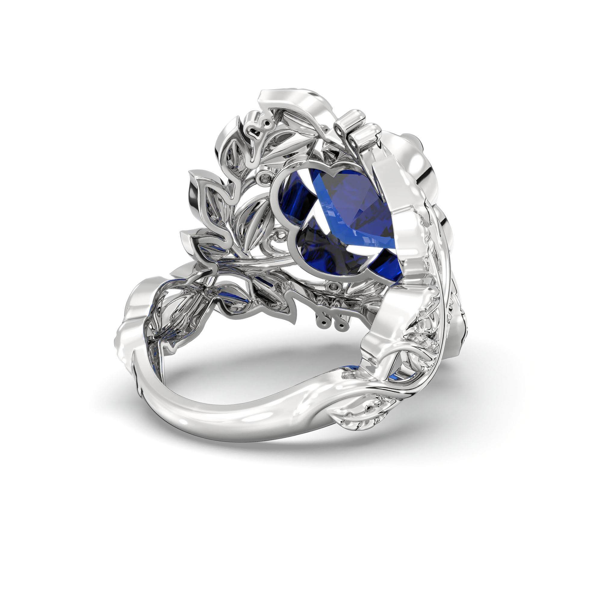 Blue Sapphire (Neelam) Ring for Women in 18K White Gold – Cushion 8 mm, Prong Setting, 7 g thumbnail