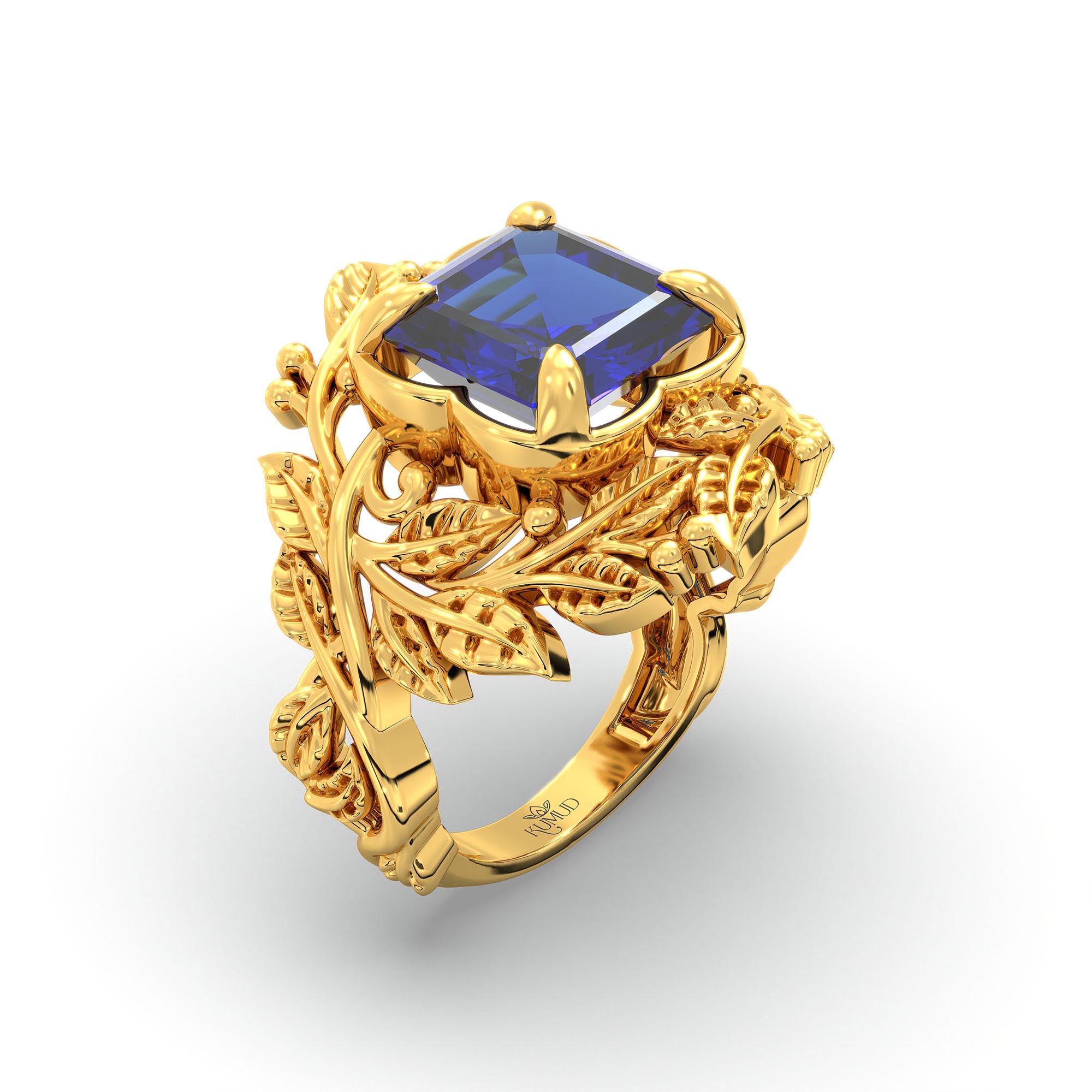 Blue Sapphire (Neelam) Ring for Women in 22K Yellow Gold – Cushion 8 mm, Prong Setting, 7 g thumbnail