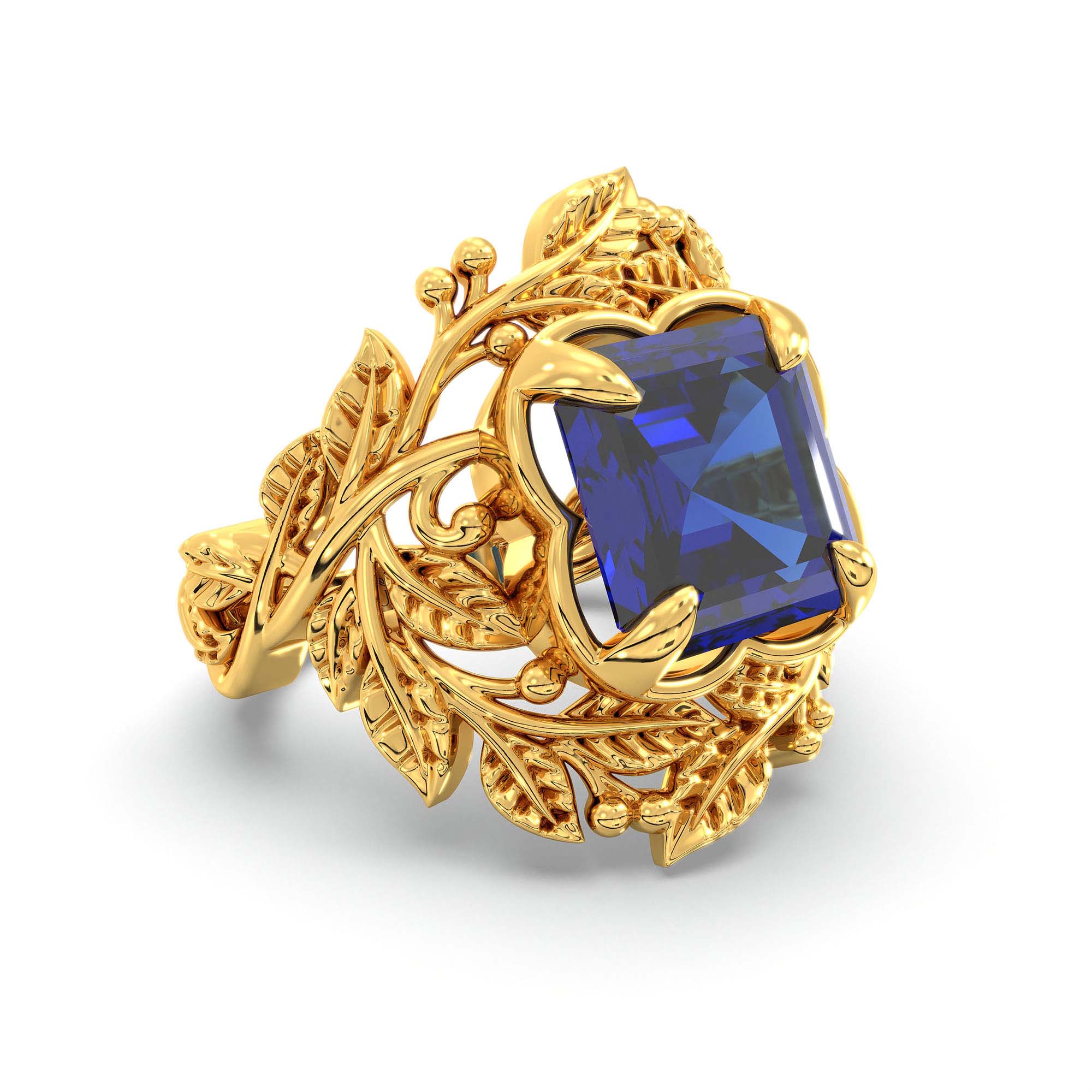 Blue Sapphire (Neelam) Ring for Women in 22K Yellow Gold – Cushion 8 mm, Prong Setting, 7 g thumbnail