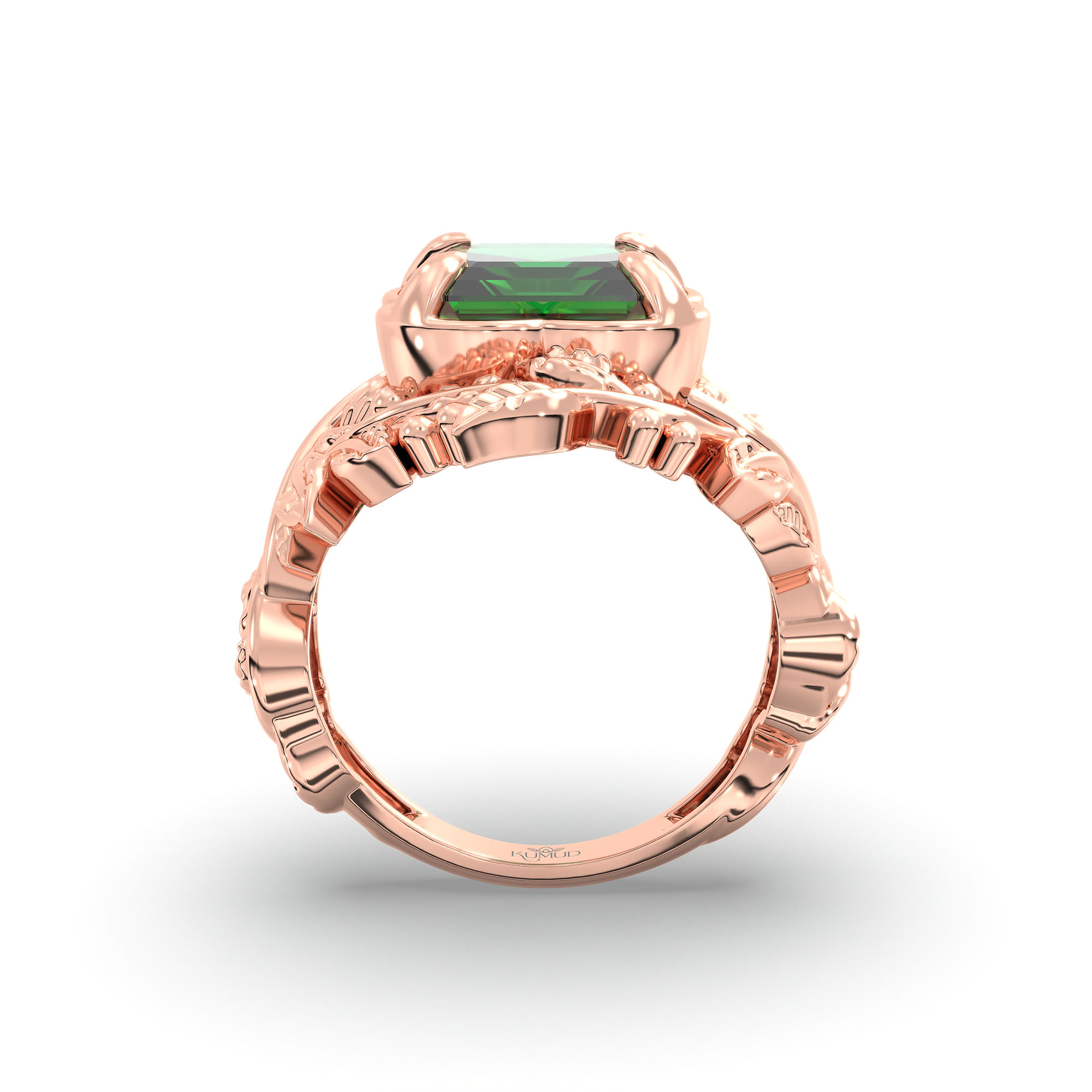 Emerald (Panna) Ring for Women in 18K Rose Gold – Cushion 8 mm, Prong Setting, 7 g thumbnail