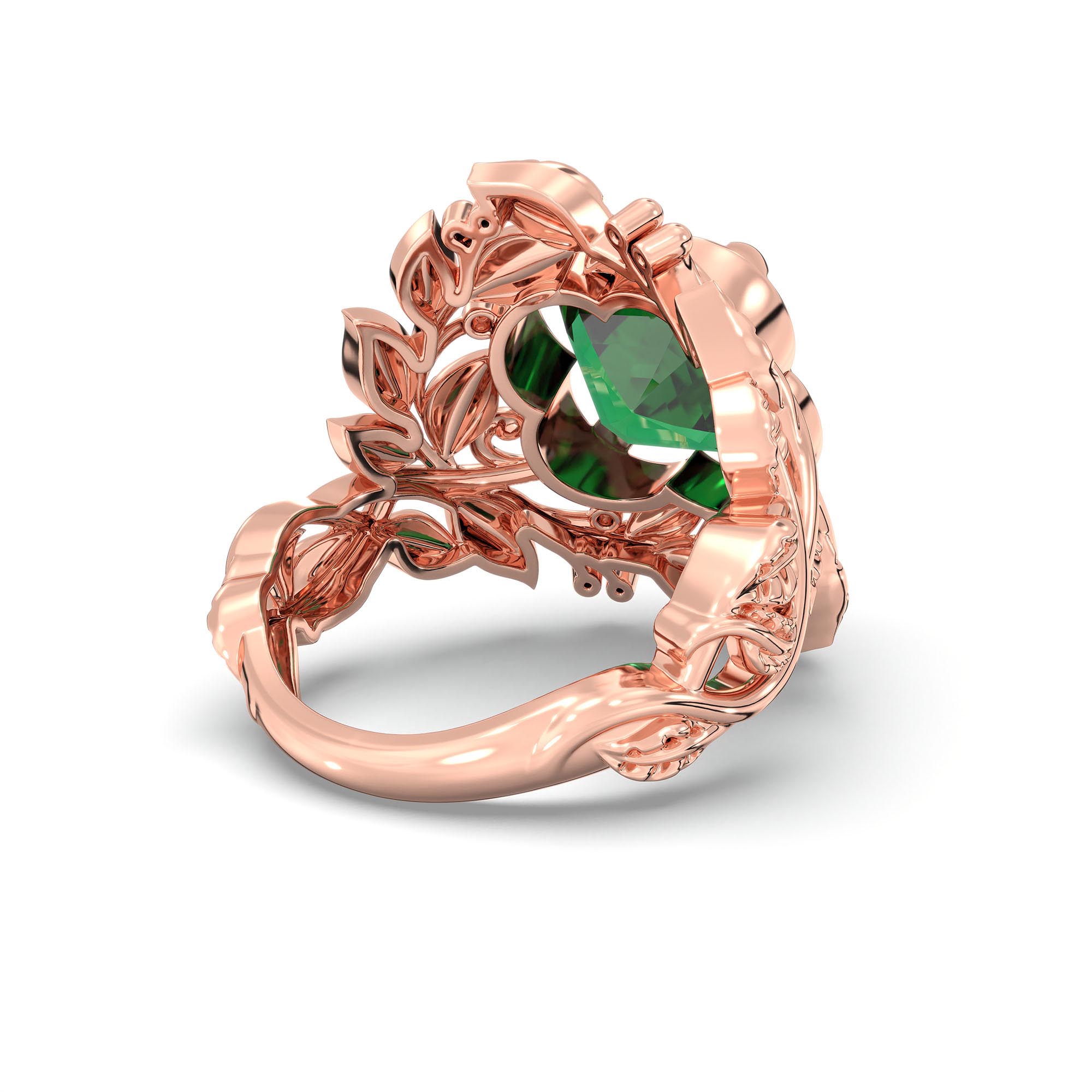 Emerald (Panna) Ring for Women in 18K Rose Gold – Cushion 8 mm, Prong Setting, 7 g thumbnail