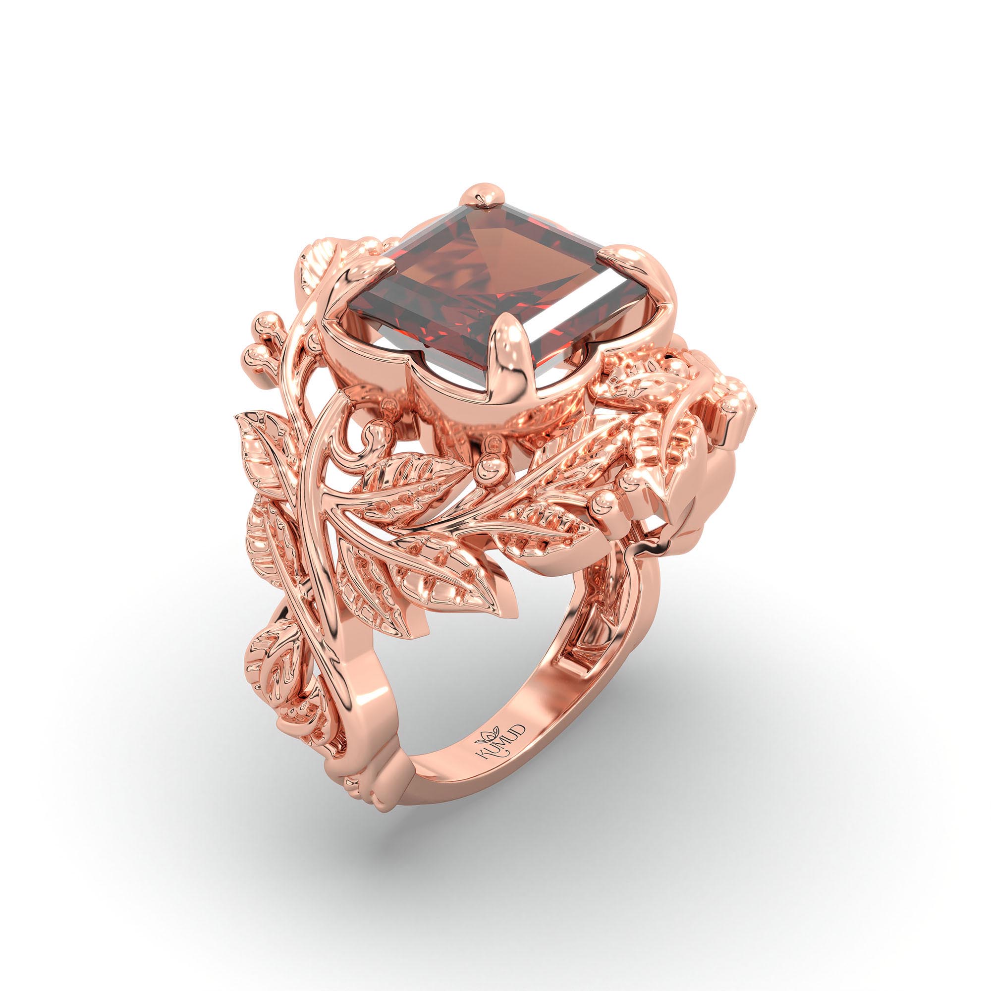 Hessonite (Gomed) Ring for Women in 18K Rose Gold – Cushion 8 mm, Prong Setting, 7 g thumbnail