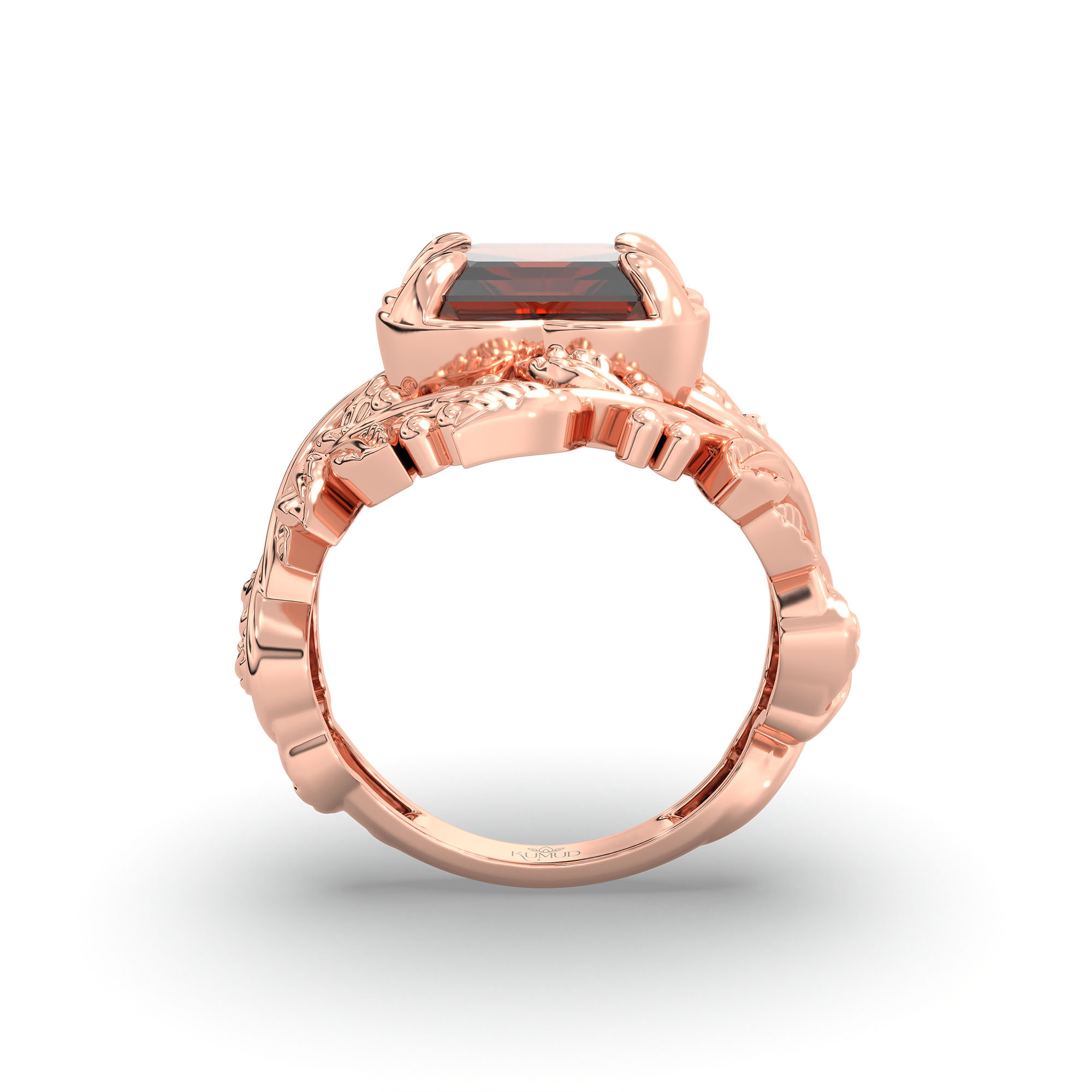 Hessonite (Gomed) Ring for Women in 18K Rose Gold – Cushion 8 mm, Prong Setting, 7 g thumbnail