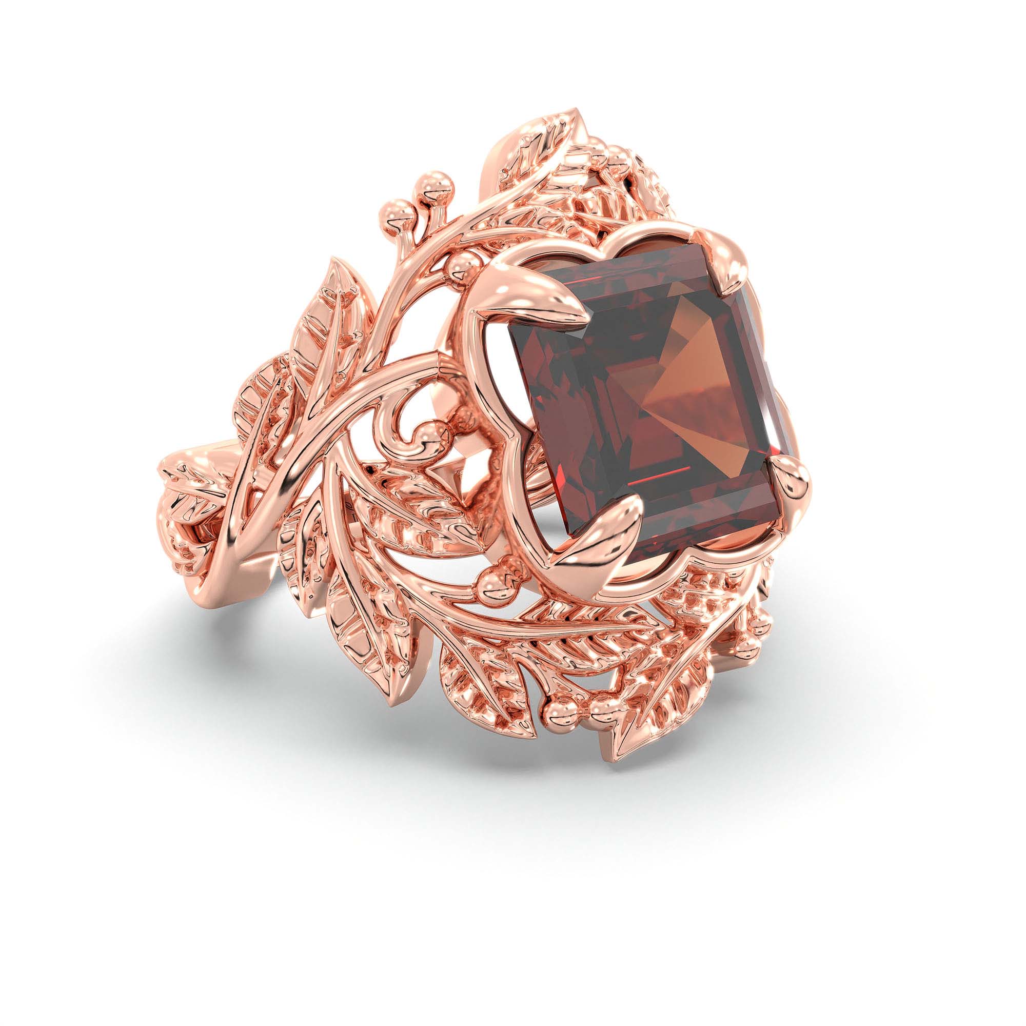 Hessonite (Gomed) Ring for Women in 18K Rose Gold – Cushion 8 mm, Prong Setting, 7 g thumbnail