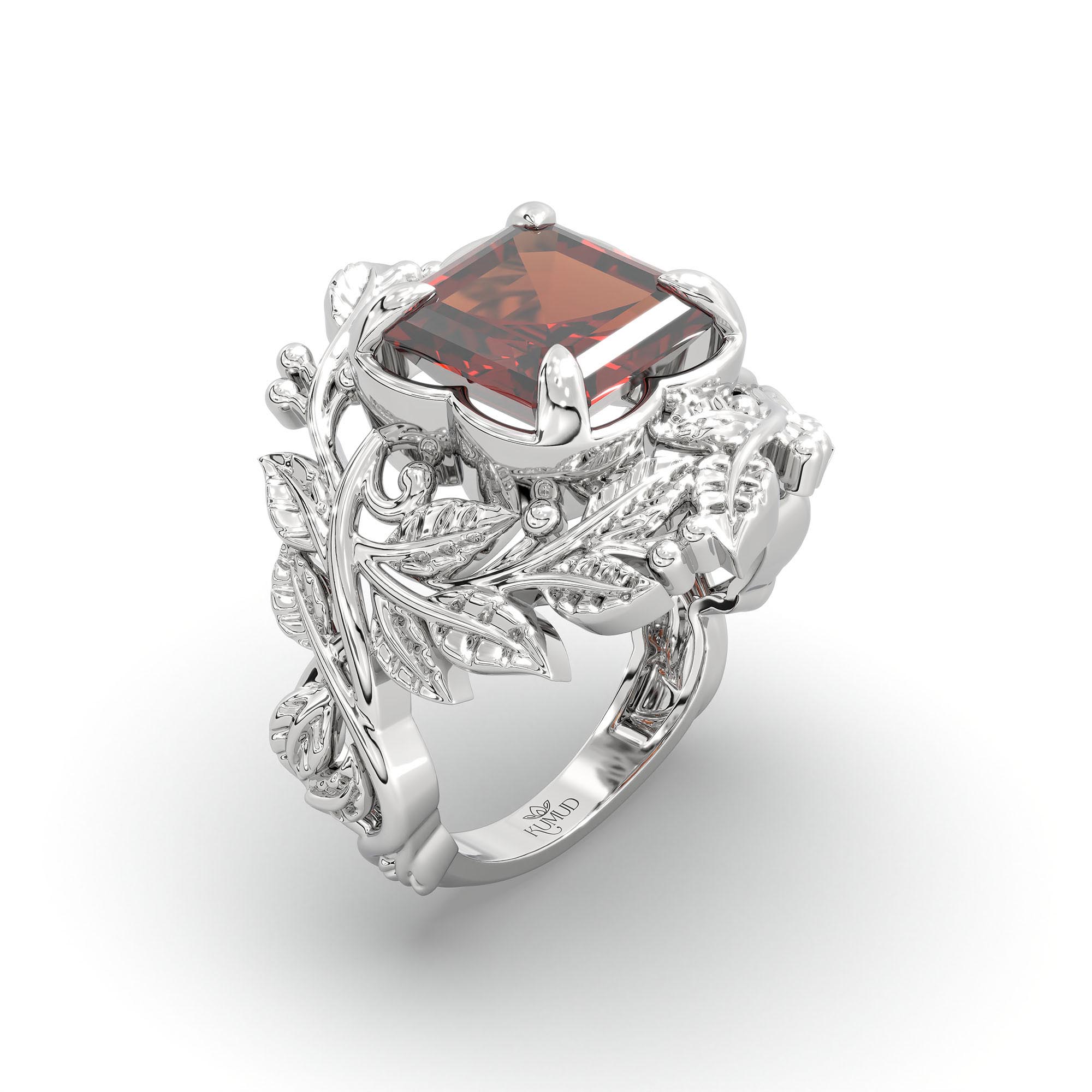 Hessonite (Gomed) Ring for Women in 925 Sterling Silver – Cushion 8 mm, Prong Setting, 7 g thumbnail
