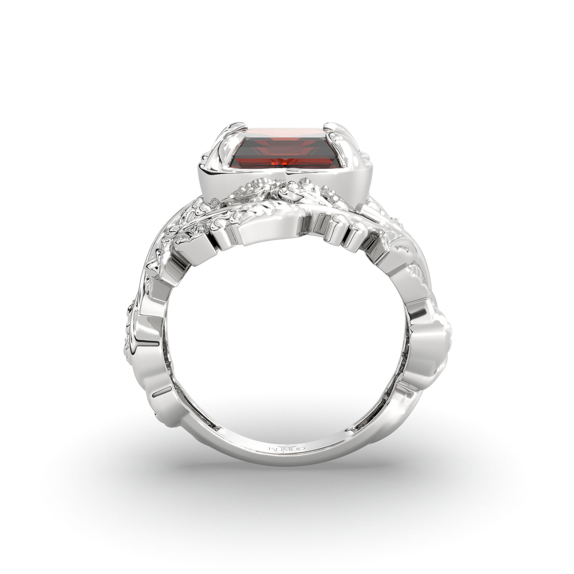 Hessonite (Gomed) Ring for Women in 925 Sterling Silver – Cushion 8 mm, Prong Setting, 7 g thumbnail