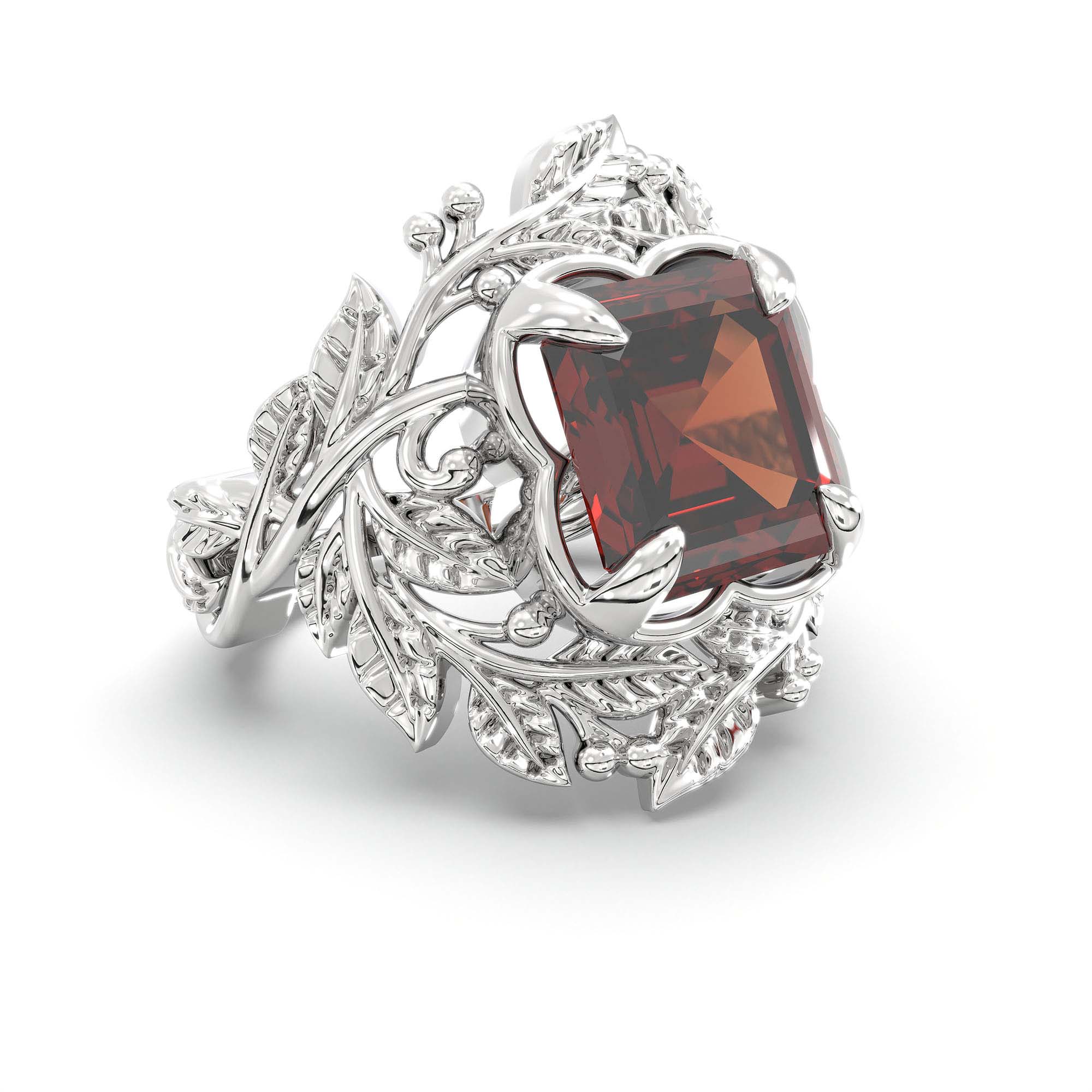Hessonite (Gomed) Ring for Women in 925 Sterling Silver – Cushion 8 mm, Prong Setting, 7 g thumbnail