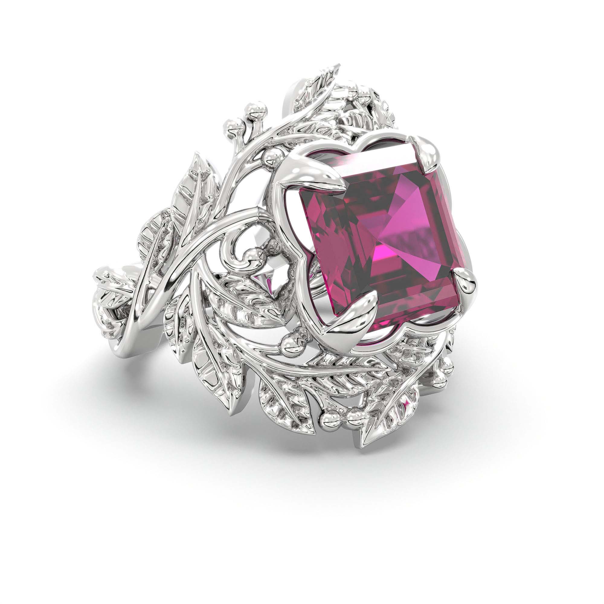 Ruby (Manik) Ring for Women in 925 Sterling Silver – Cushion 8 mm, Prong Setting, 7 g thumbnail