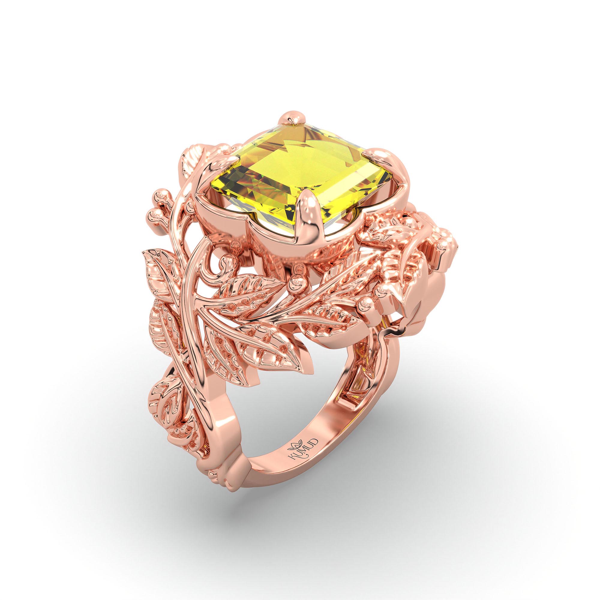 Yellow Sapphire (Pukhraj) Ring for Women in 18K Rose Gold – Cushion 8 mm, Prong Setting, 7 g thumbnail