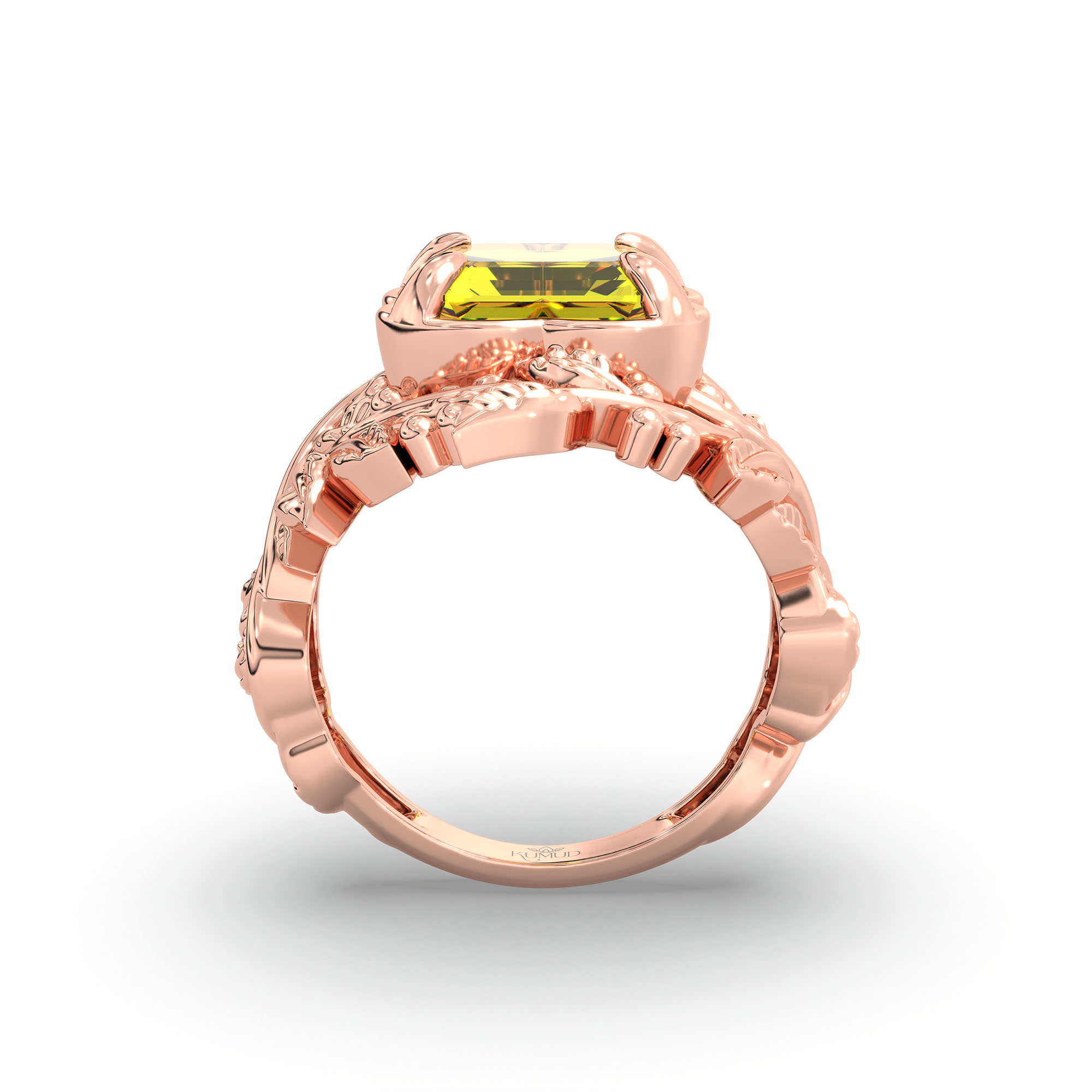Yellow Sapphire (Pukhraj) Ring for Women in 18K Rose Gold – Cushion 8 mm, Prong Setting, 7 g thumbnail