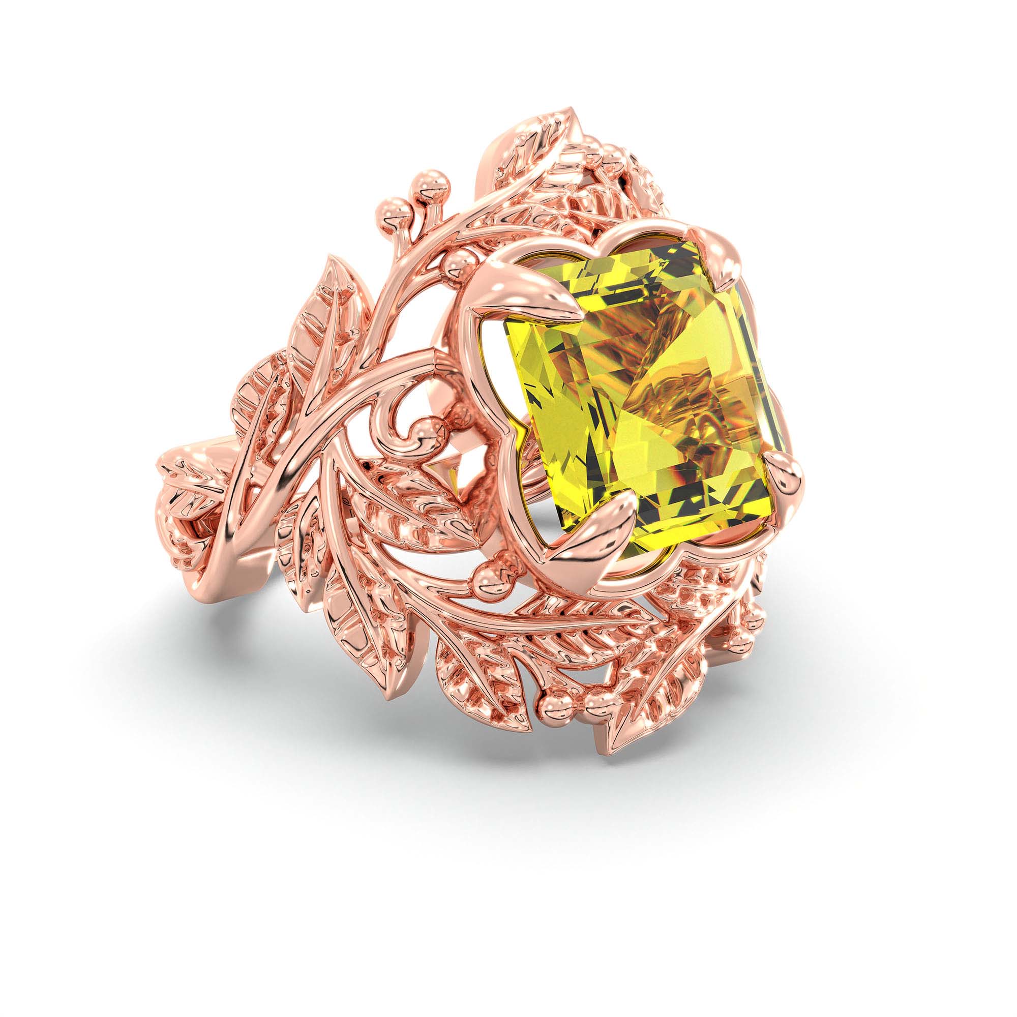 Yellow Sapphire (Pukhraj) Ring for Women in 18K Rose Gold – Cushion 8 mm, Prong Setting, 7 g thumbnail