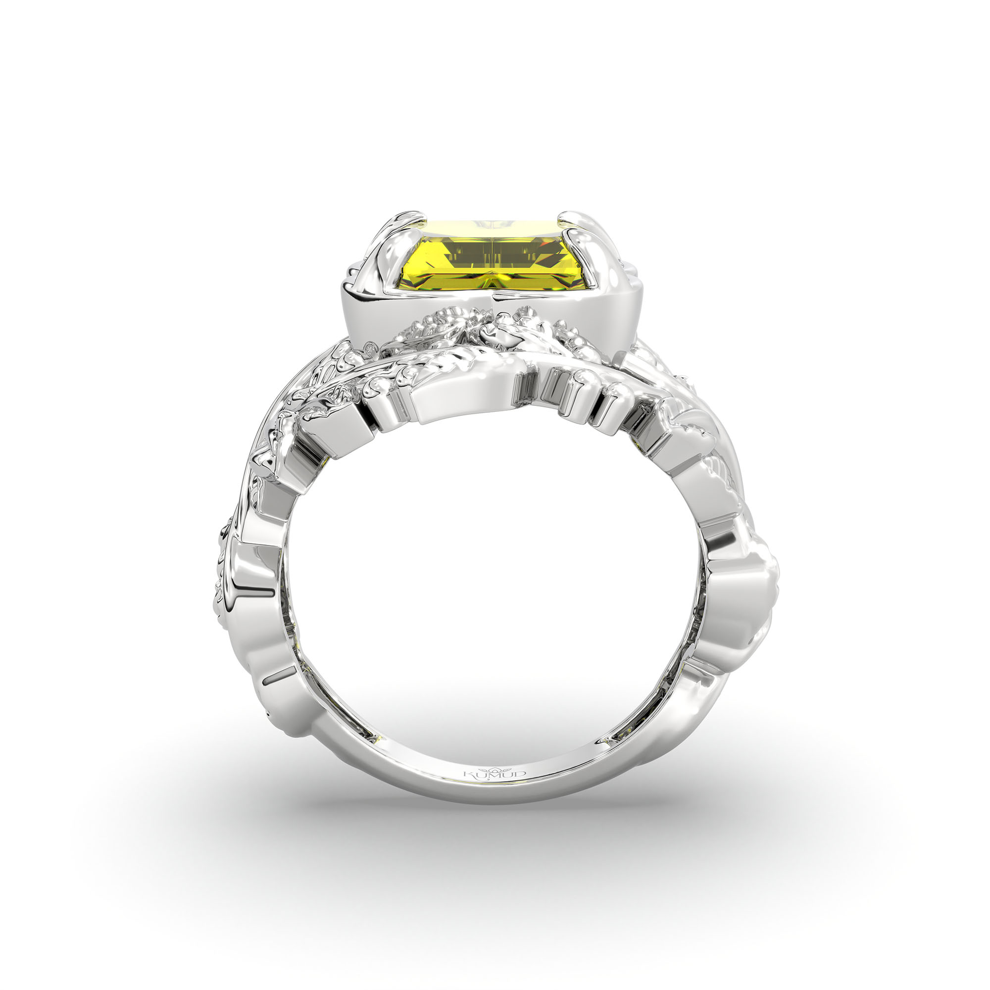 Yellow Sapphire (Pukhraj) Ring for Women in 18K White Gold – Cushion 8 mm, Prong Setting, 7 g thumbnail