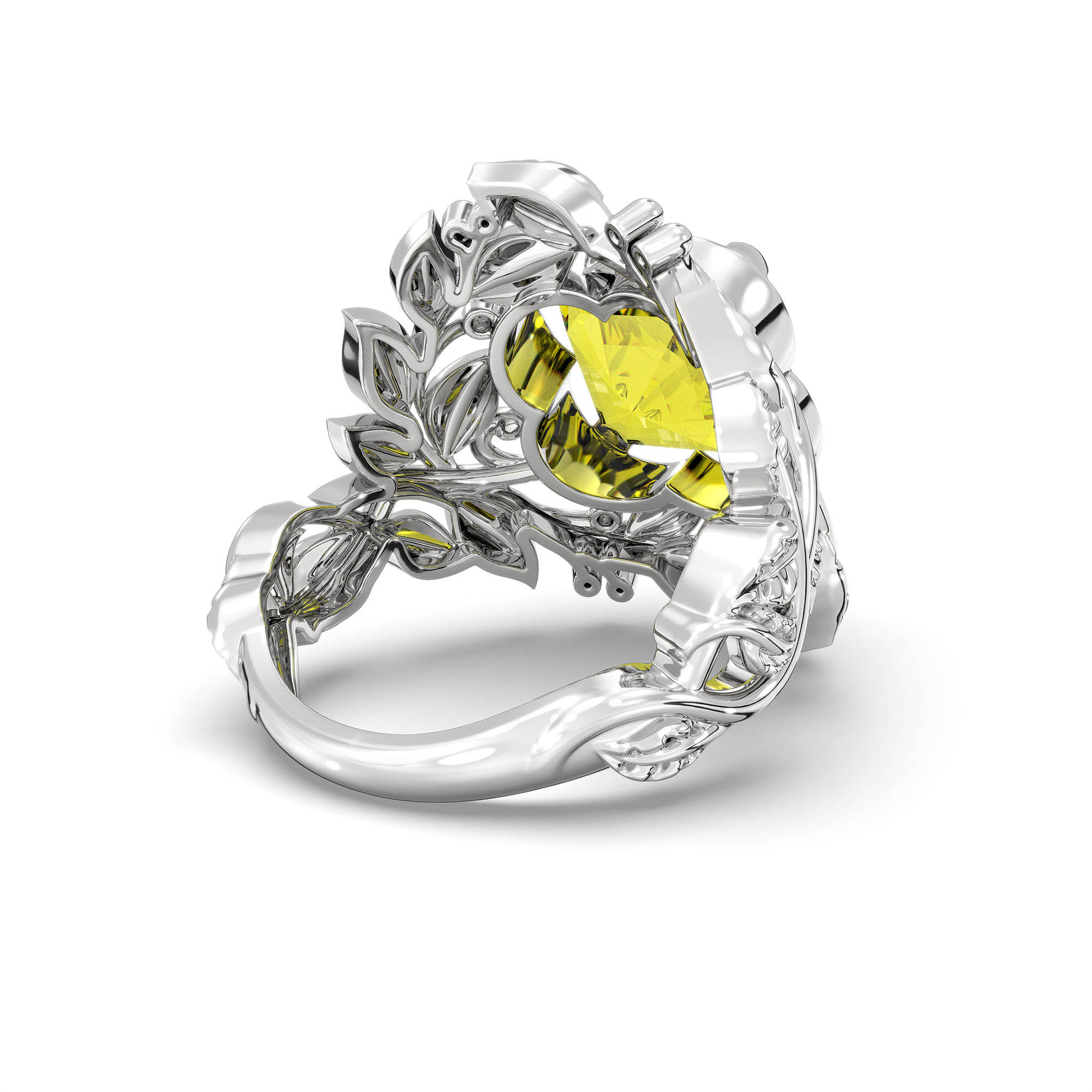 Yellow Sapphire (Pukhraj) Ring for Women in 18K White Gold – Cushion 8 mm, Prong Setting, 7 g thumbnail