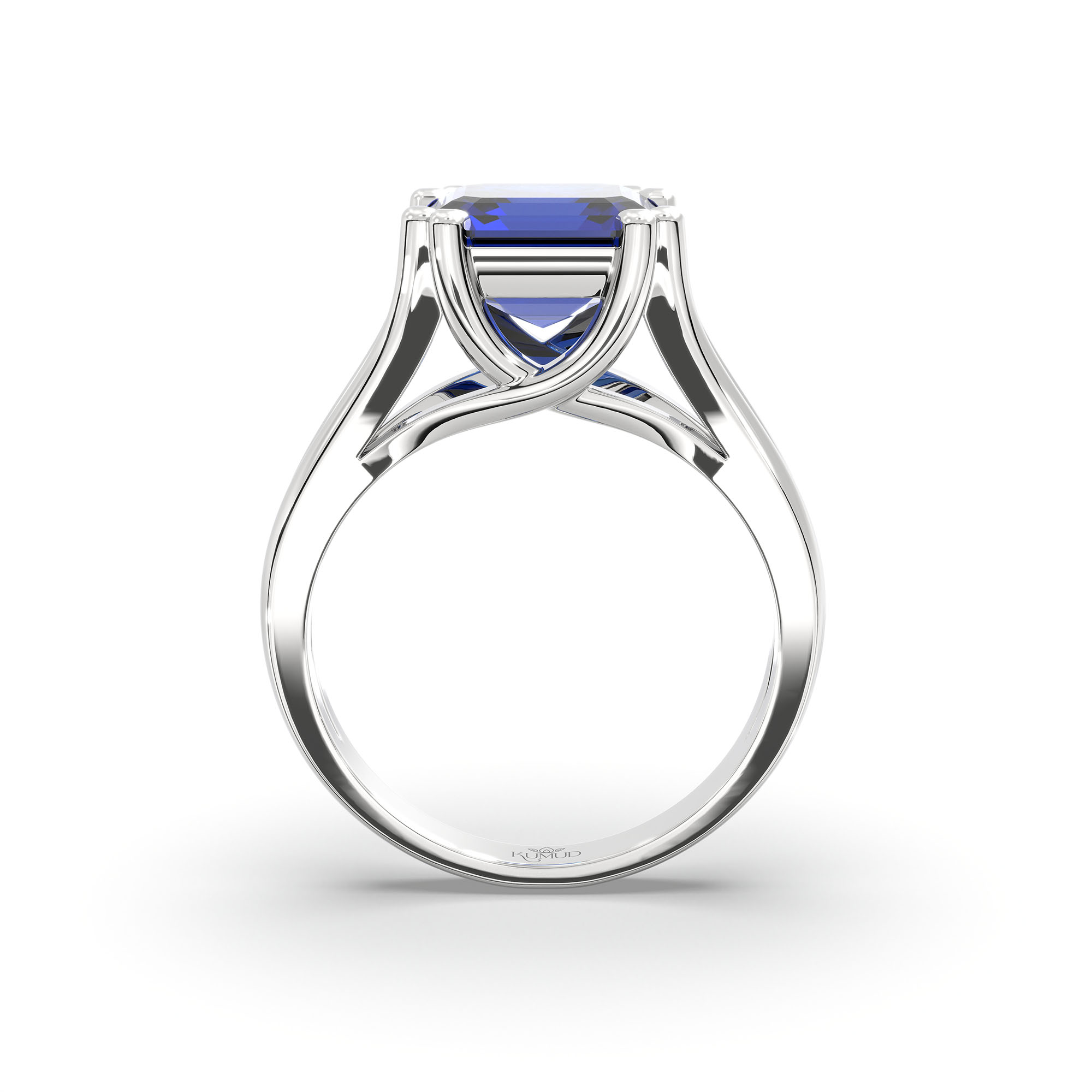 Blue Sapphire (Neelam) Ring in 18K White Gold – Cushion 8 mm, Prong Setting, 7 g (Design K15-23) thumbnail