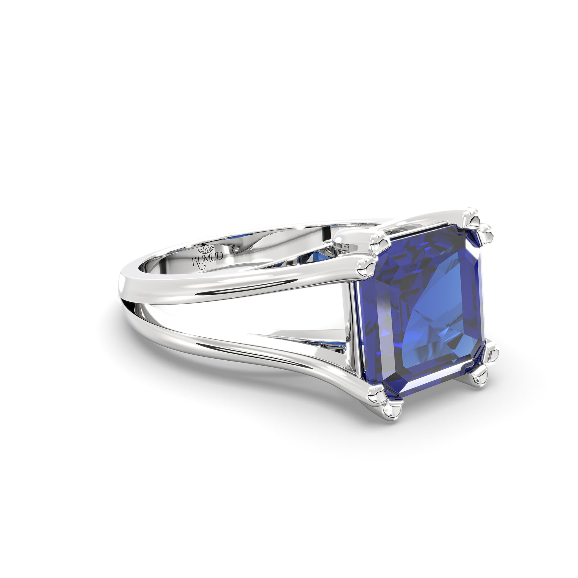 Blue Sapphire (Neelam) Ring in 18K White Gold – Cushion 8 mm, Prong Setting, 7 g (Design K15-23) thumbnail