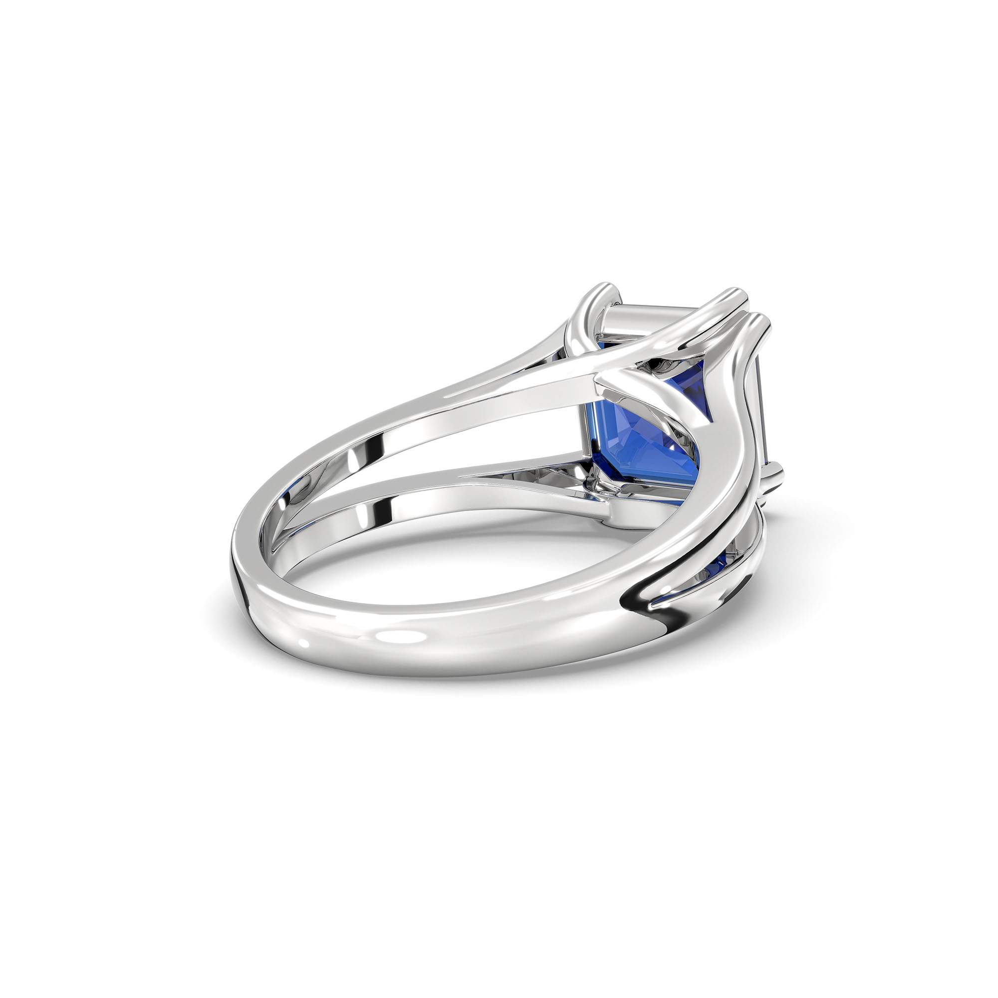 Blue Sapphire (Neelam) Ring in 18K White Gold – Cushion 8 mm, Prong Setting, 7 g (Design K15-23) thumbnail