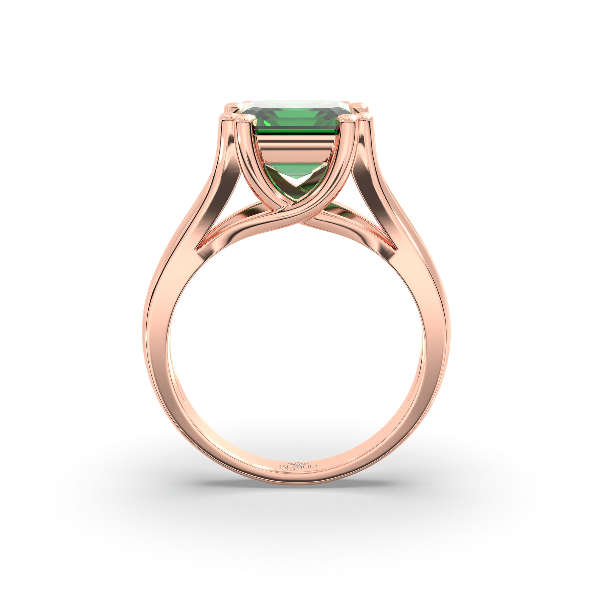 Emerald (Panna) Ring in 18K Rose Gold – Cushion 8 mm, Prong Setting, 7 g (Design K15-23) thumbnail