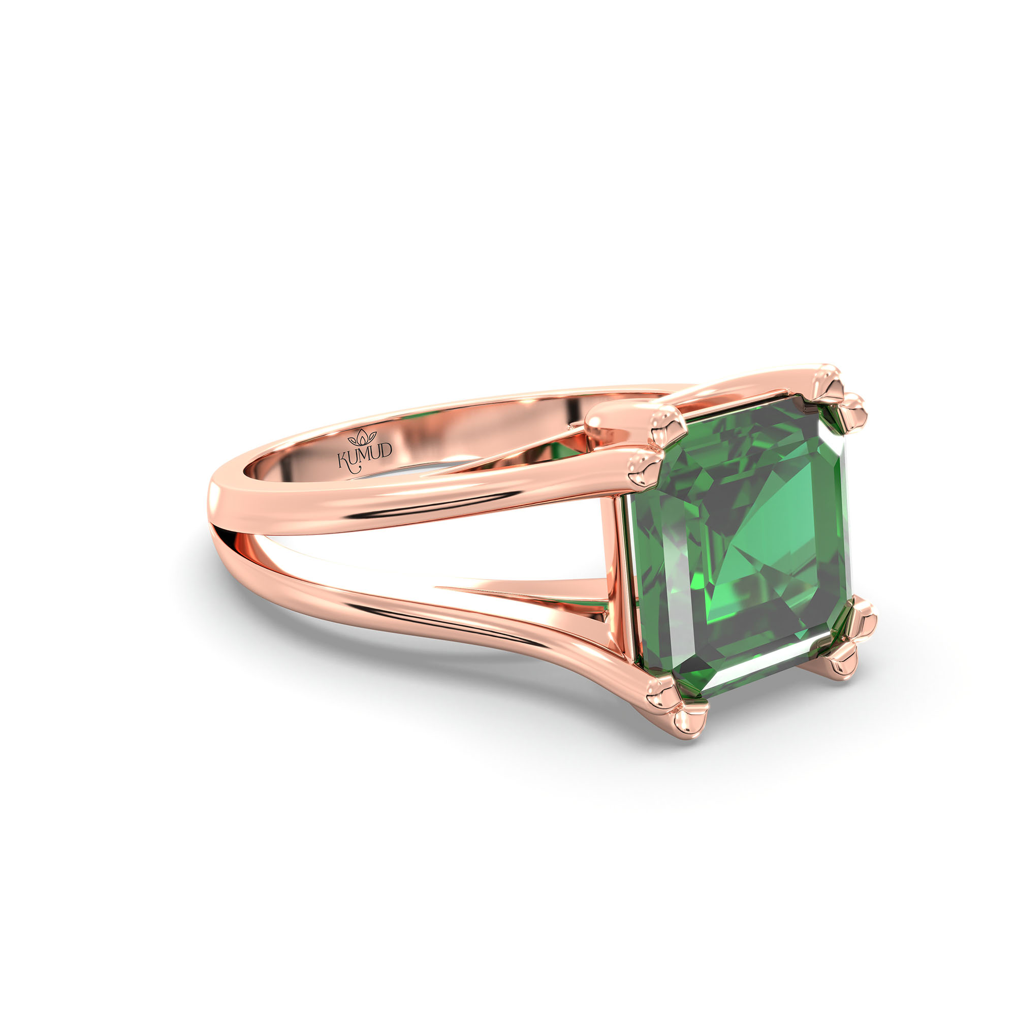 Emerald (Panna) Ring in 18K Rose Gold – Cushion 8 mm, Prong Setting, 7 g (Design K15-23) thumbnail