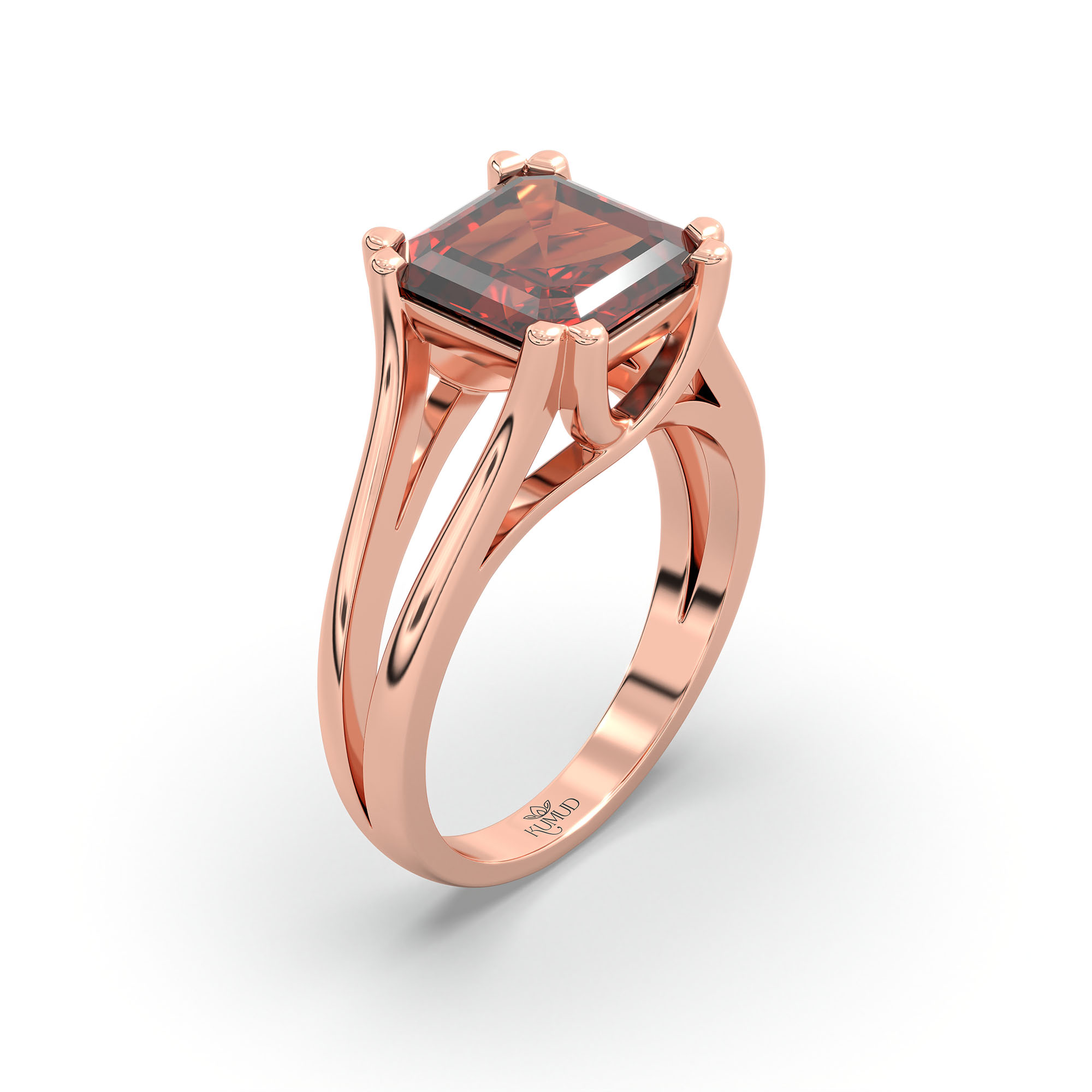 Hessonite (Gomed) Ring in 18K Rose Gold – Cushion 8 mm, Prong Setting, 7 g (Design K15-23) thumbnail
