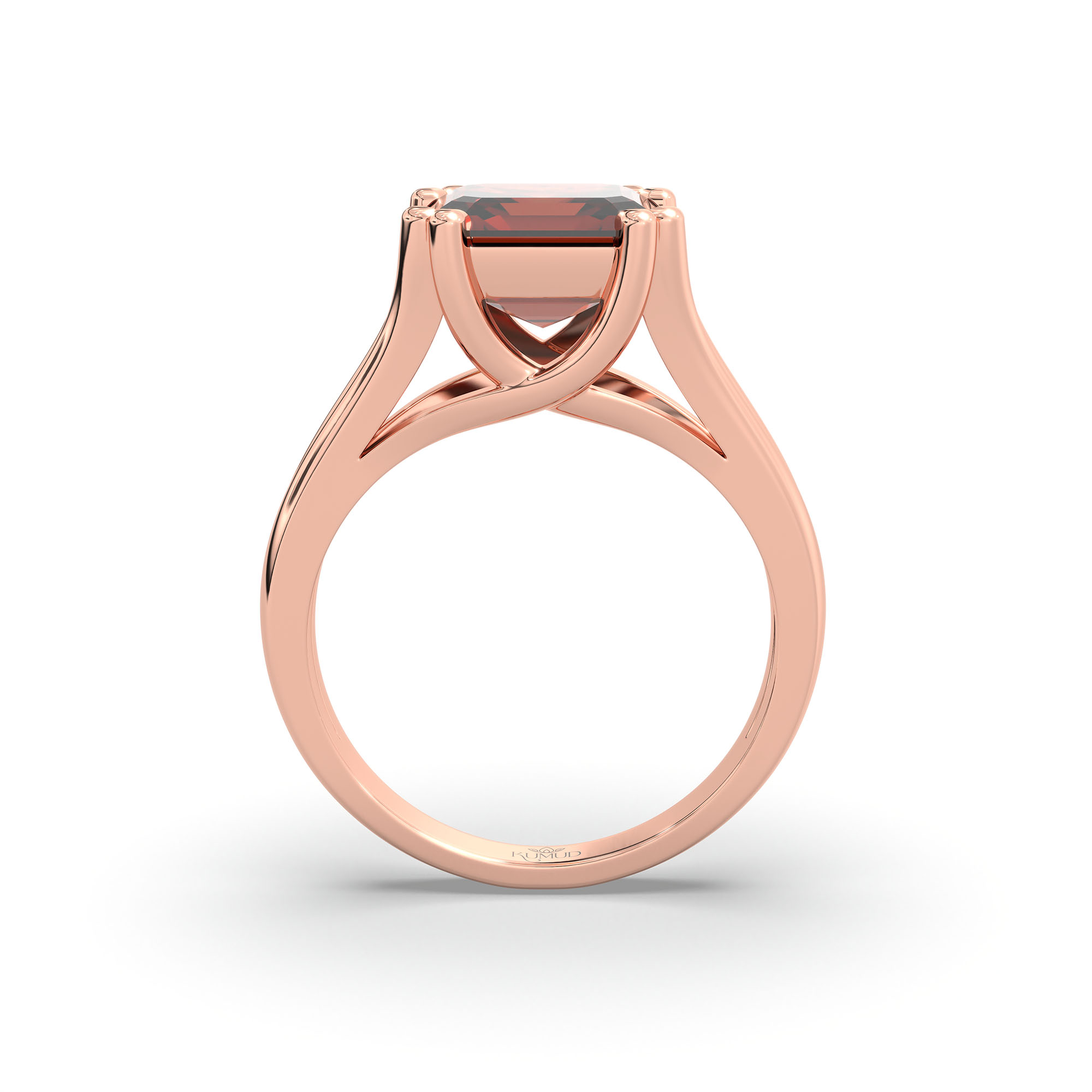 Hessonite (Gomed) Ring in 18K Rose Gold – Cushion 8 mm, Prong Setting, 7 g (Design K15-23) thumbnail
