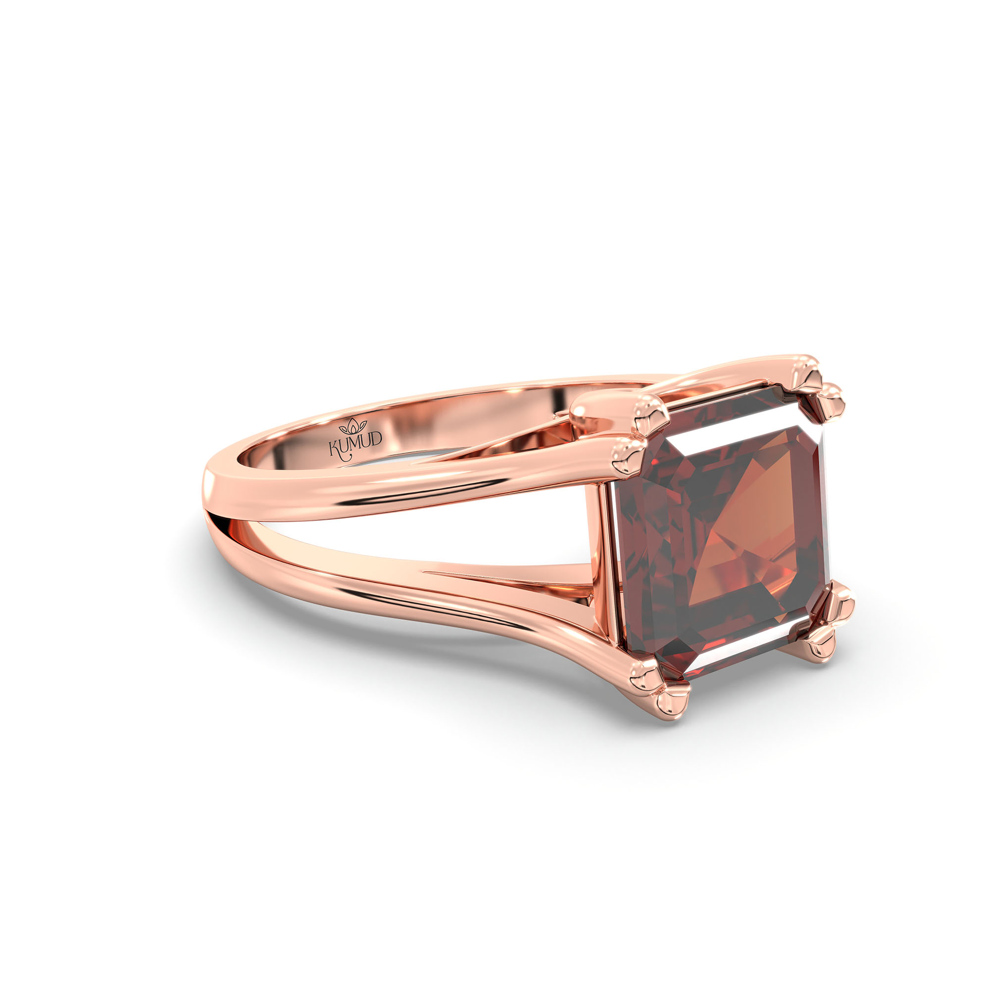 Hessonite (Gomed) Ring in 18K Rose Gold – Cushion 8 mm, Prong Setting, 7 g (Design K15-23) thumbnail