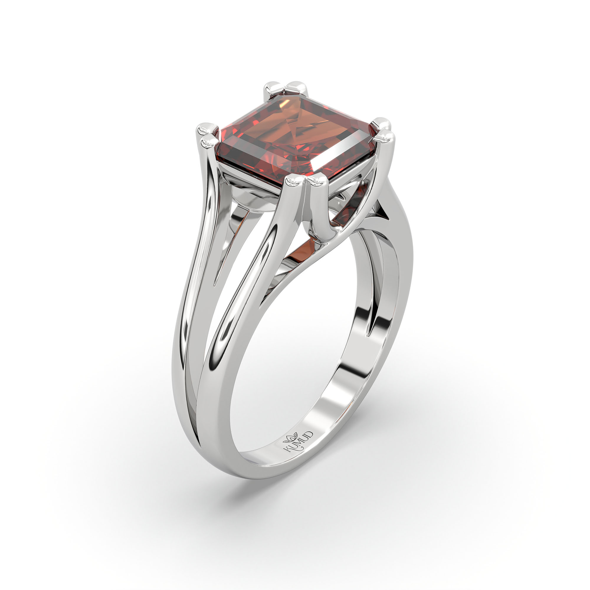 Hessonite (Gomed) Ring in 18K White Gold – Cushion 8 mm, Prong Setting, 7 g (Design K15-23) thumbnail