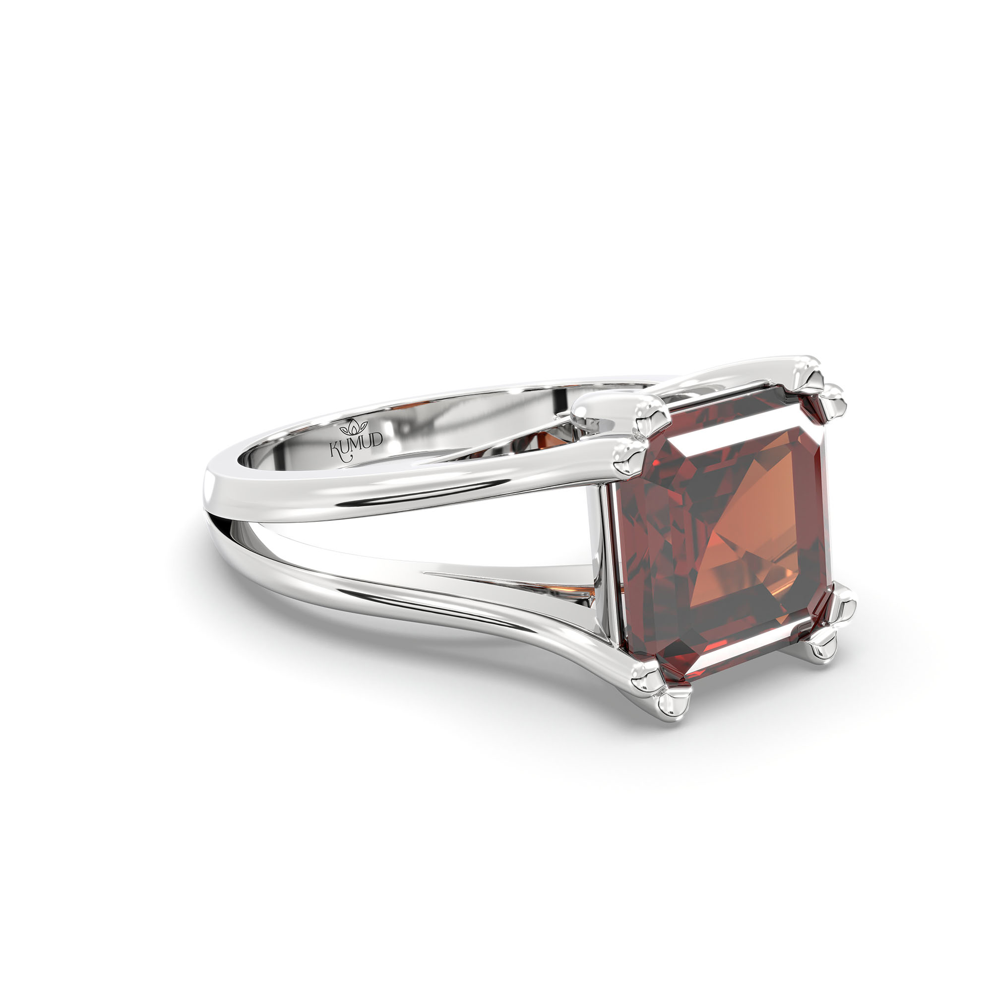Hessonite (Gomed) Ring in 18K White Gold – Cushion 8 mm, Prong Setting, 7 g (Design K15-23) thumbnail