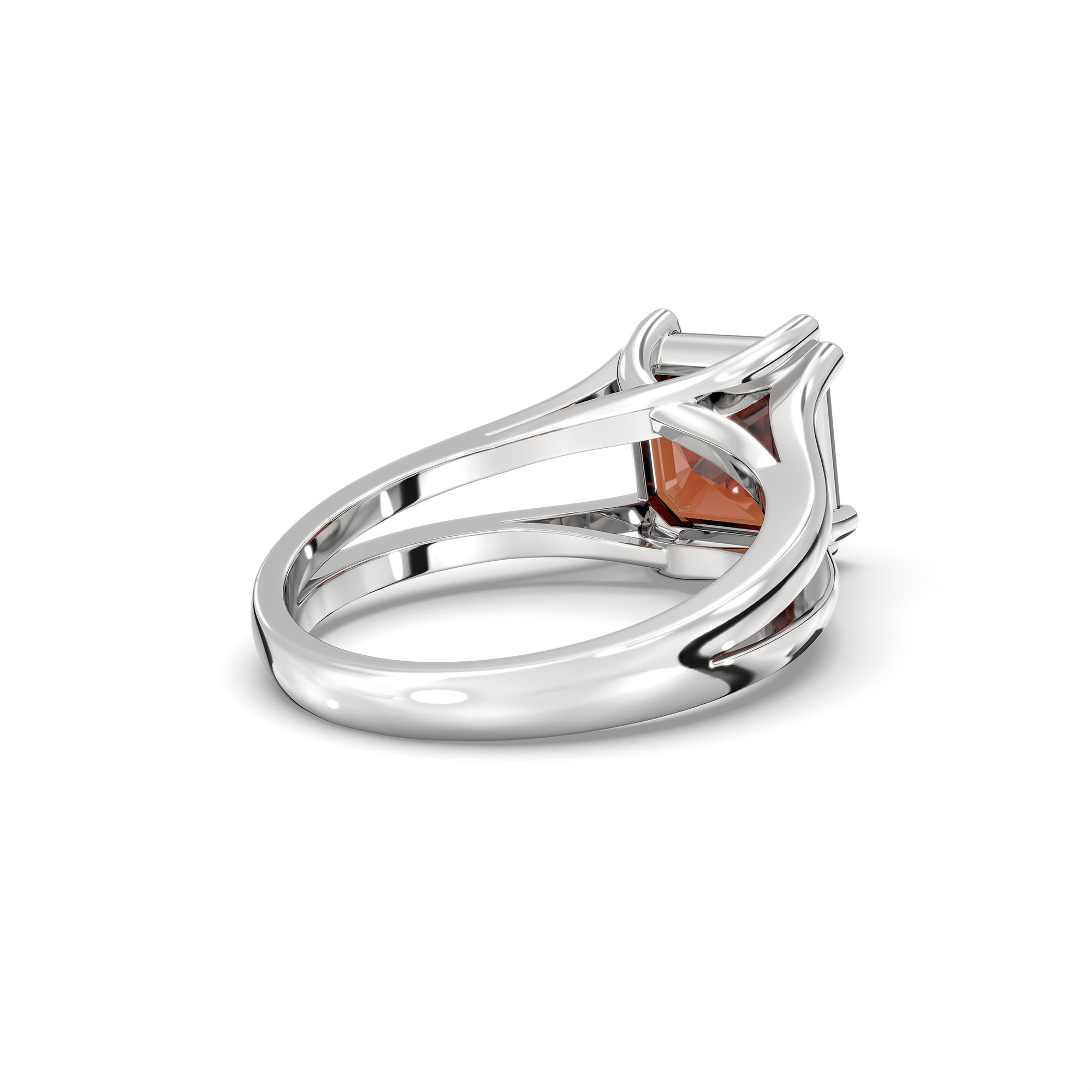 Hessonite (Gomed) Ring in 18K White Gold – Cushion 8 mm, Prong Setting, 7 g (Design K15-23) thumbnail