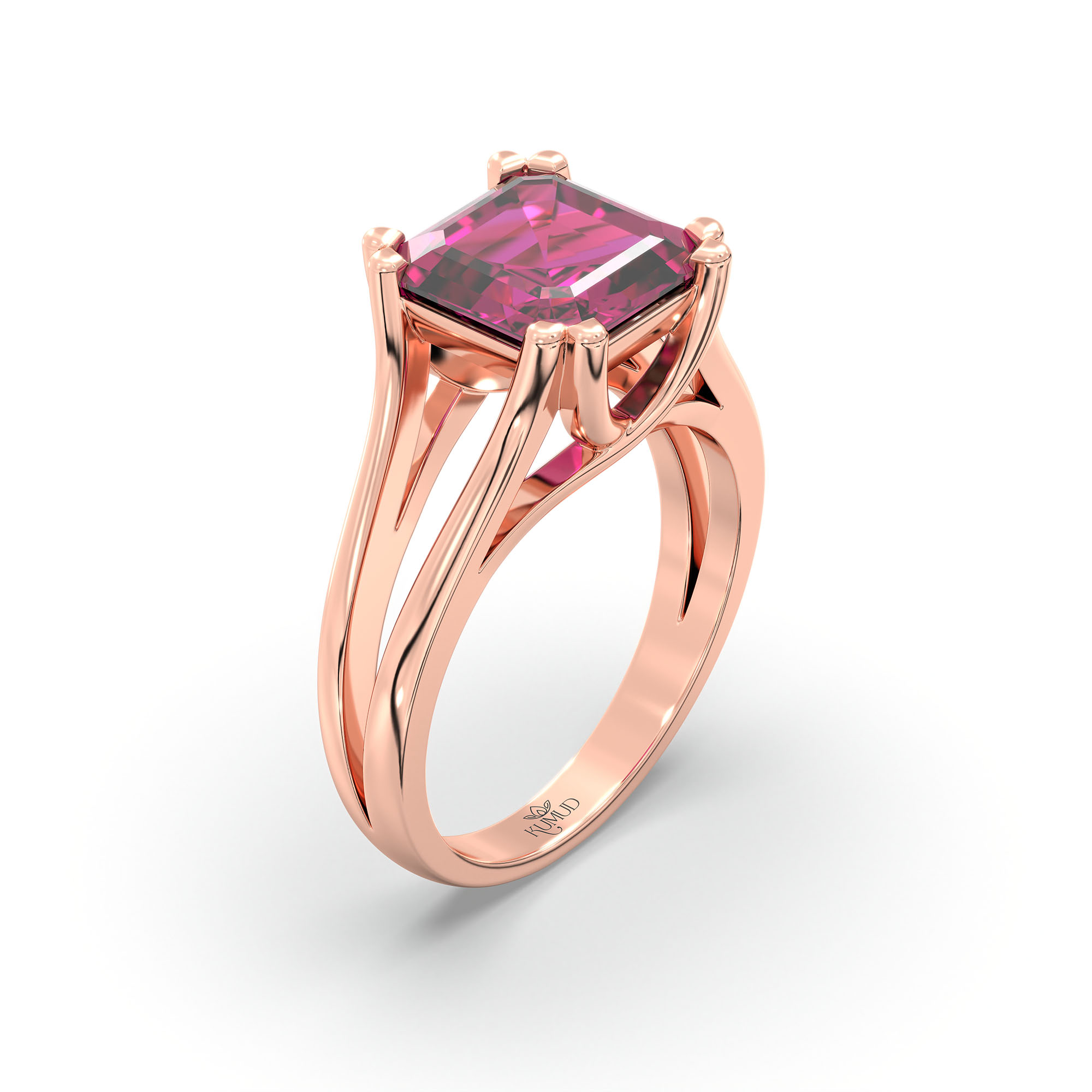 Ruby (Manik) Ring in 18K Rose Gold – Cushion 8 mm, Prong Setting, 7 g (Design K15-23) thumbnail