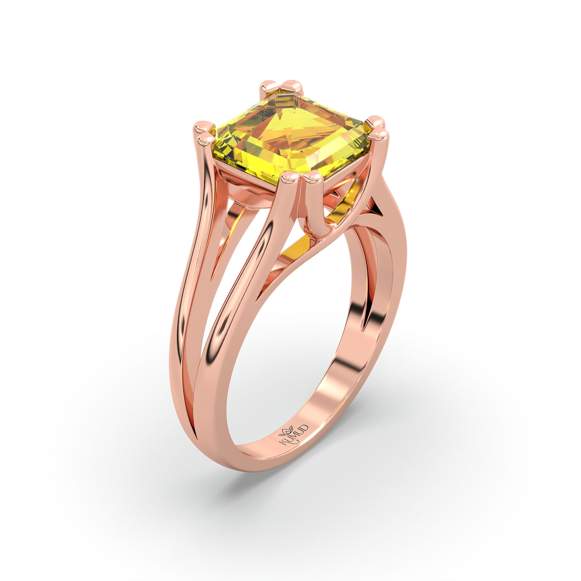 Yellow Sapphire (Pukhraj) Ring in 18K Rose Gold – Cushion 8 mm, Prong Setting, 7 g (Design K15-23) thumbnail
