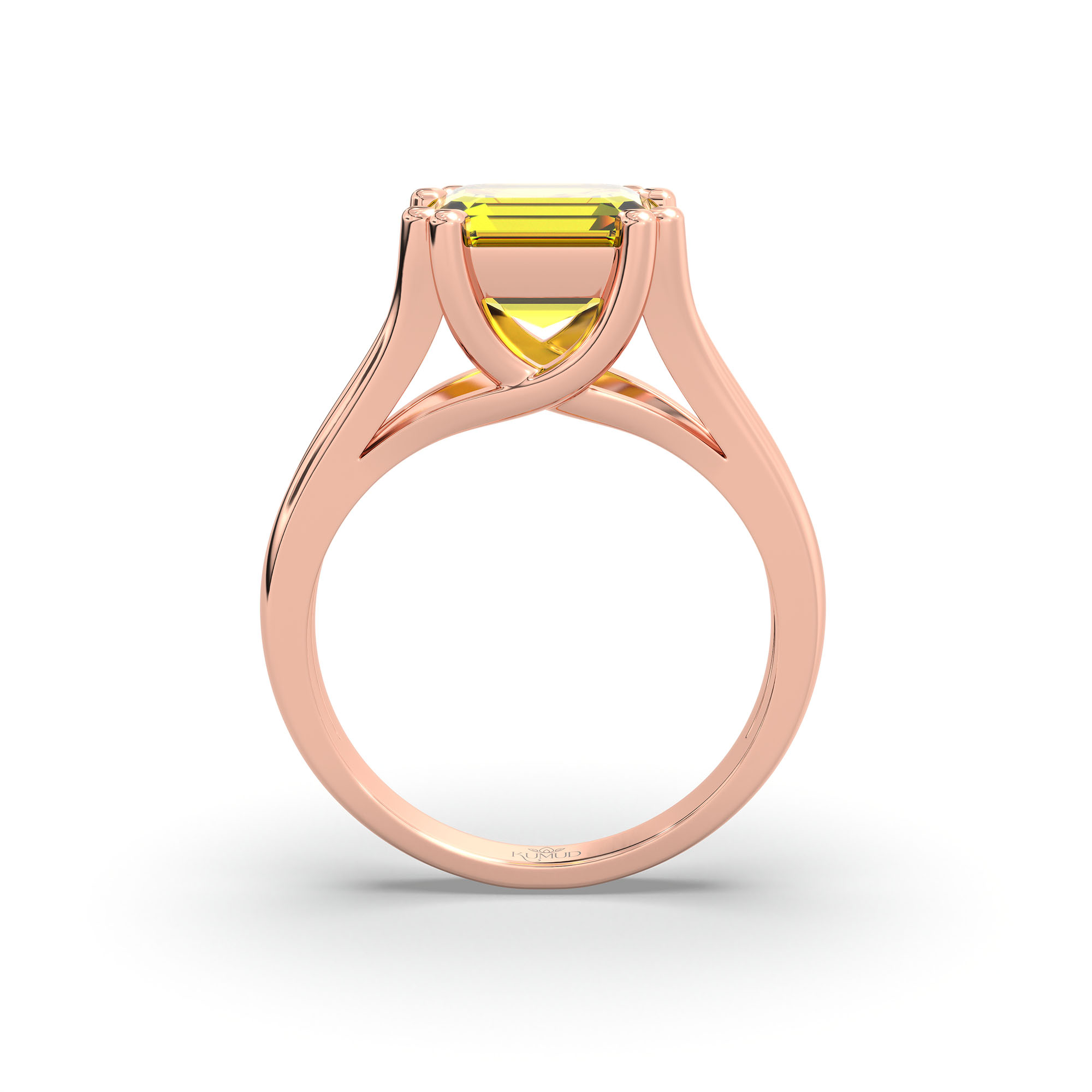 Yellow Sapphire (Pukhraj) Ring in 18K Rose Gold – Cushion 8 mm, Prong Setting, 7 g (Design K15-23) thumbnail