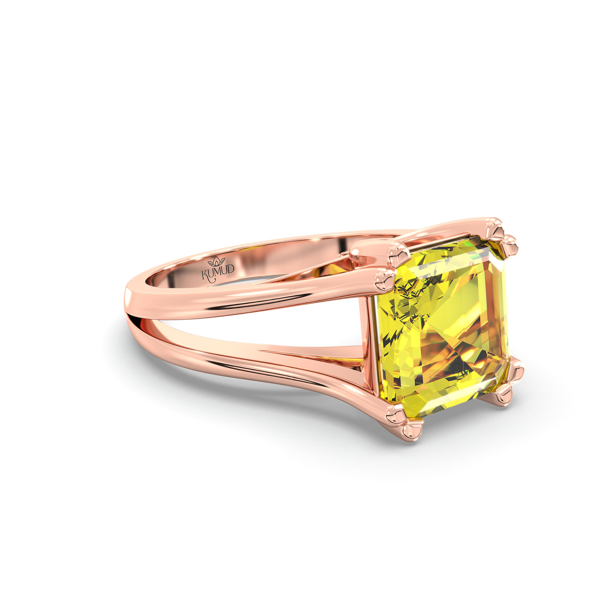 Yellow Sapphire (Pukhraj) Ring in 18K Rose Gold – Cushion 8 mm, Prong Setting, 7 g (Design K15-23) thumbnail