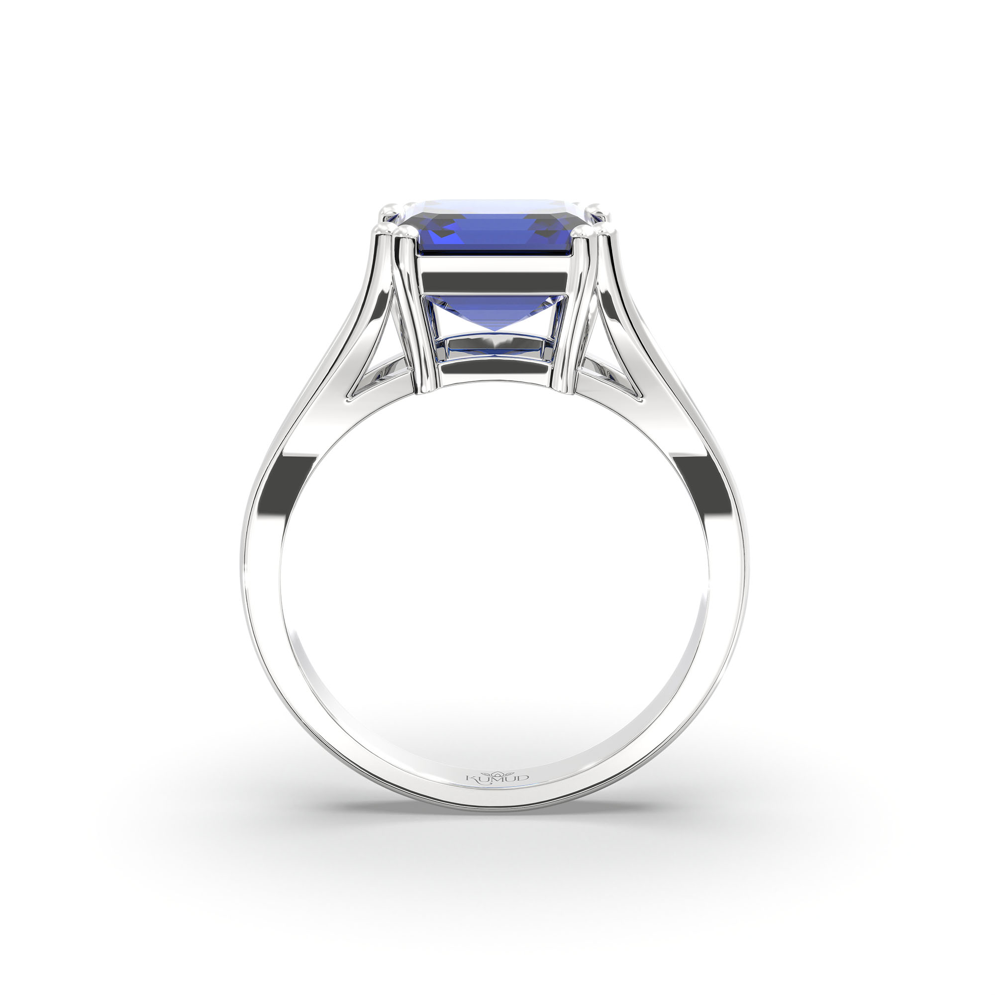 Blue Sapphire (Neelam) Ring in 18K White Gold – Cushion 8 mm, Prong Setting, 5 g (Design K15-24) thumbnail