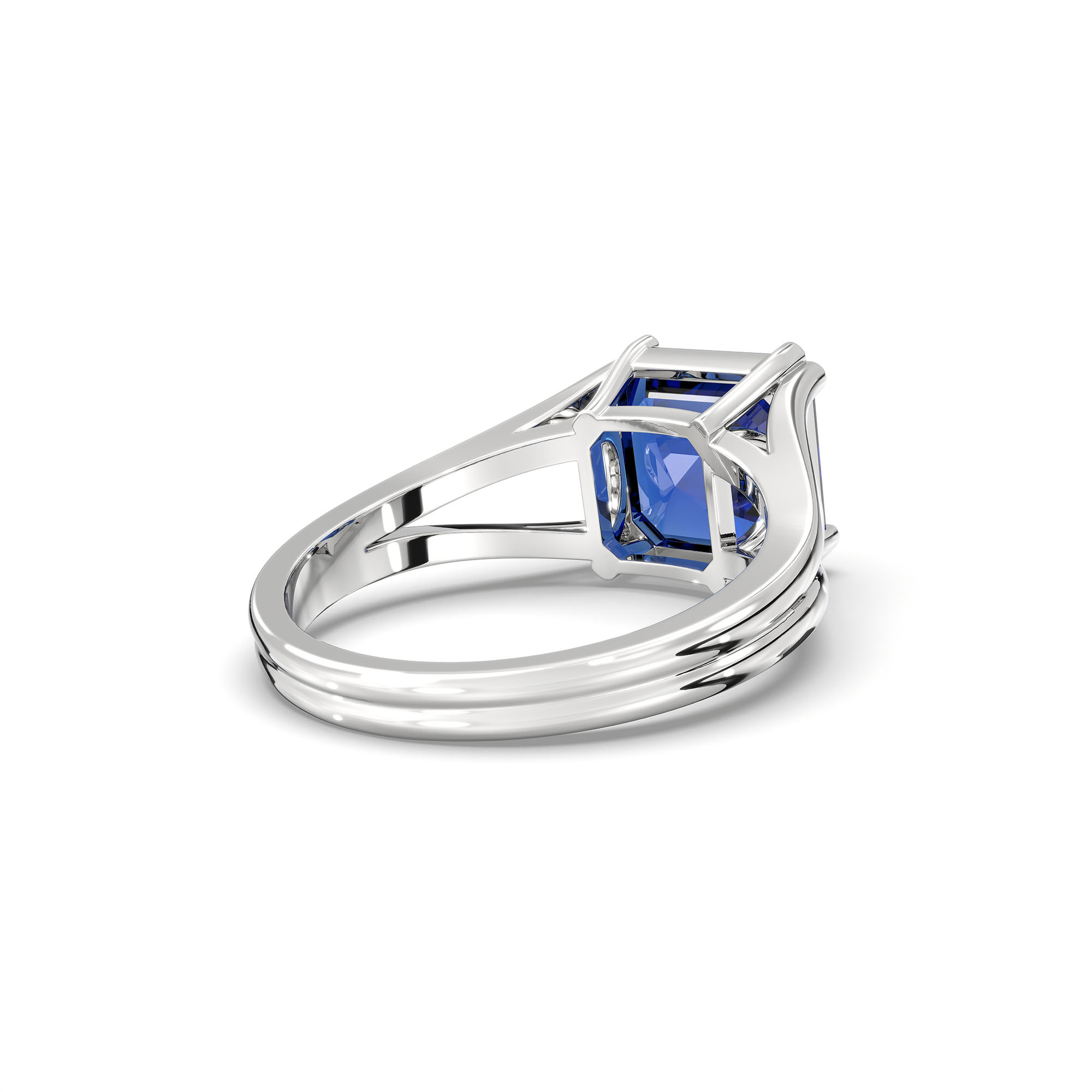 Blue Sapphire (Neelam) Ring in 18K White Gold – Cushion 8 mm, Prong Setting, 5 g (Design K15-24) thumbnail
