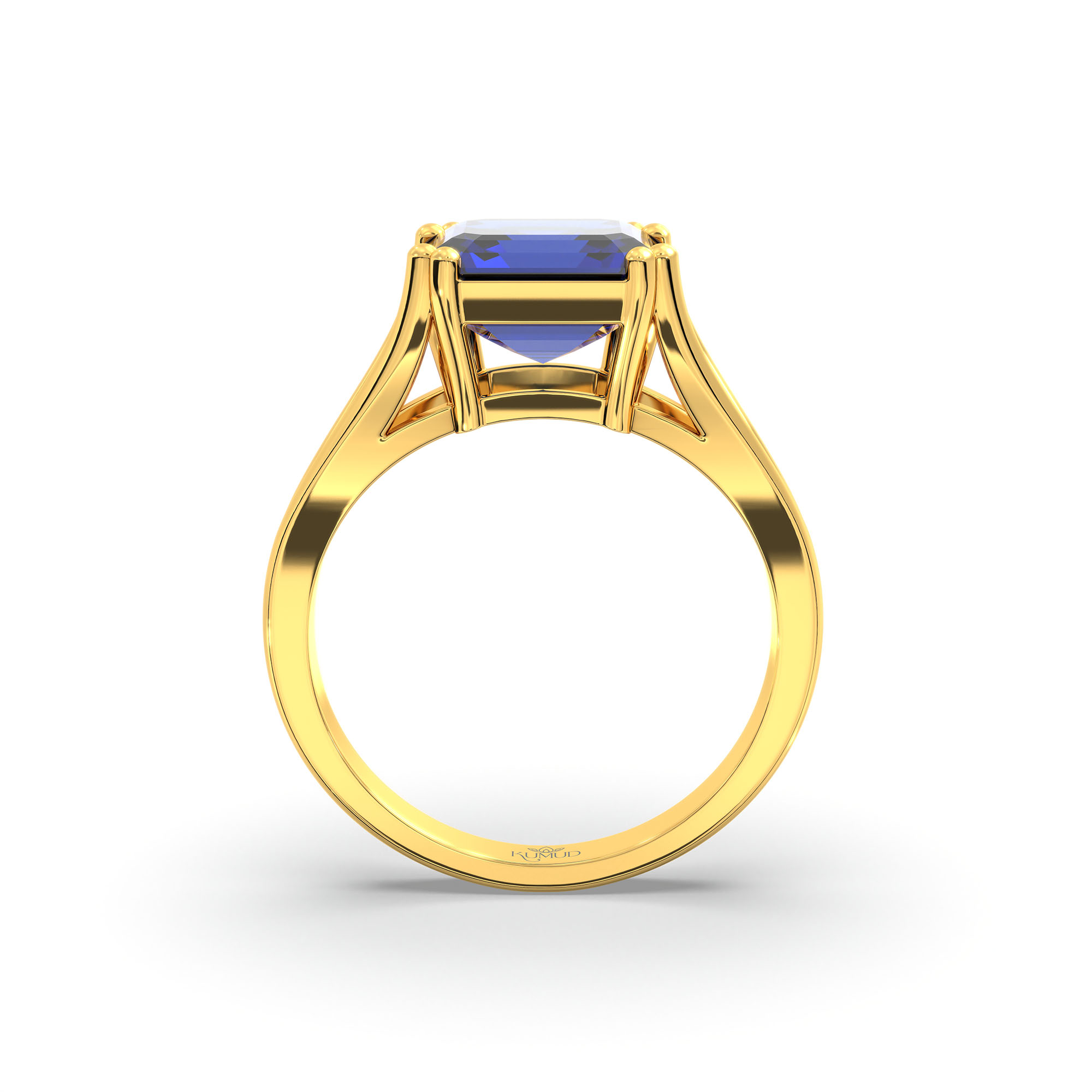Blue Sapphire (Neelam) Ring in 22K Yellow Gold – Cushion 8 mm, Prong Setting, 5 g (Design K15-24) thumbnail
