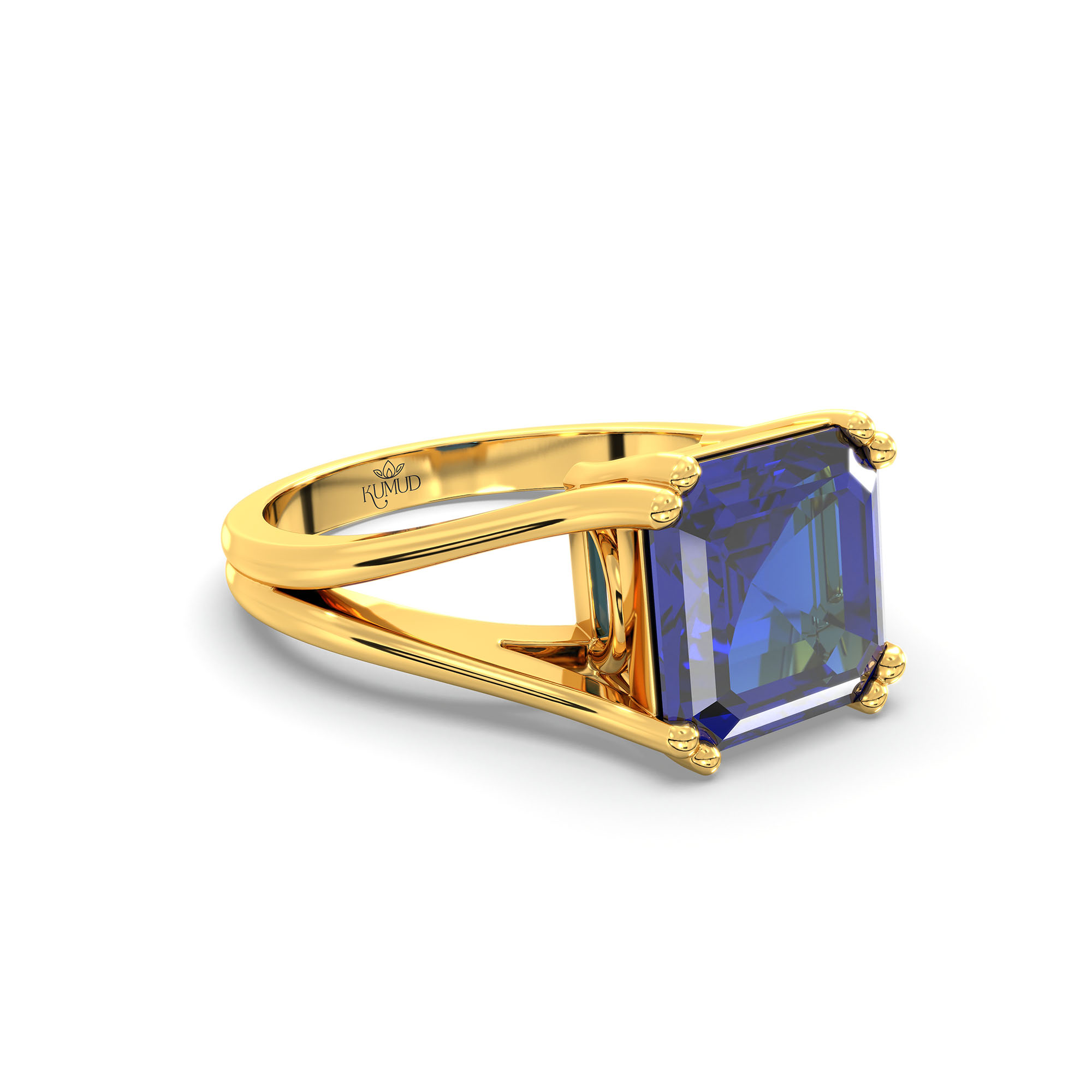 Blue Sapphire (Neelam) Ring in 22K Yellow Gold – Cushion 8 mm, Prong Setting, 5 g (Design K15-24) thumbnail