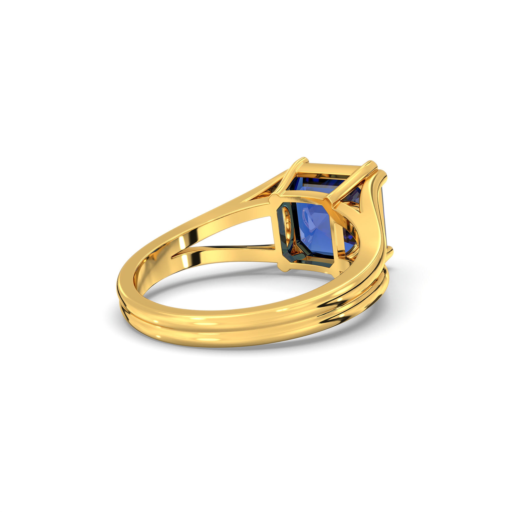 Blue Sapphire (Neelam) Ring in 22K Yellow Gold – Cushion 8 mm, Prong Setting, 5 g (Design K15-24) thumbnail