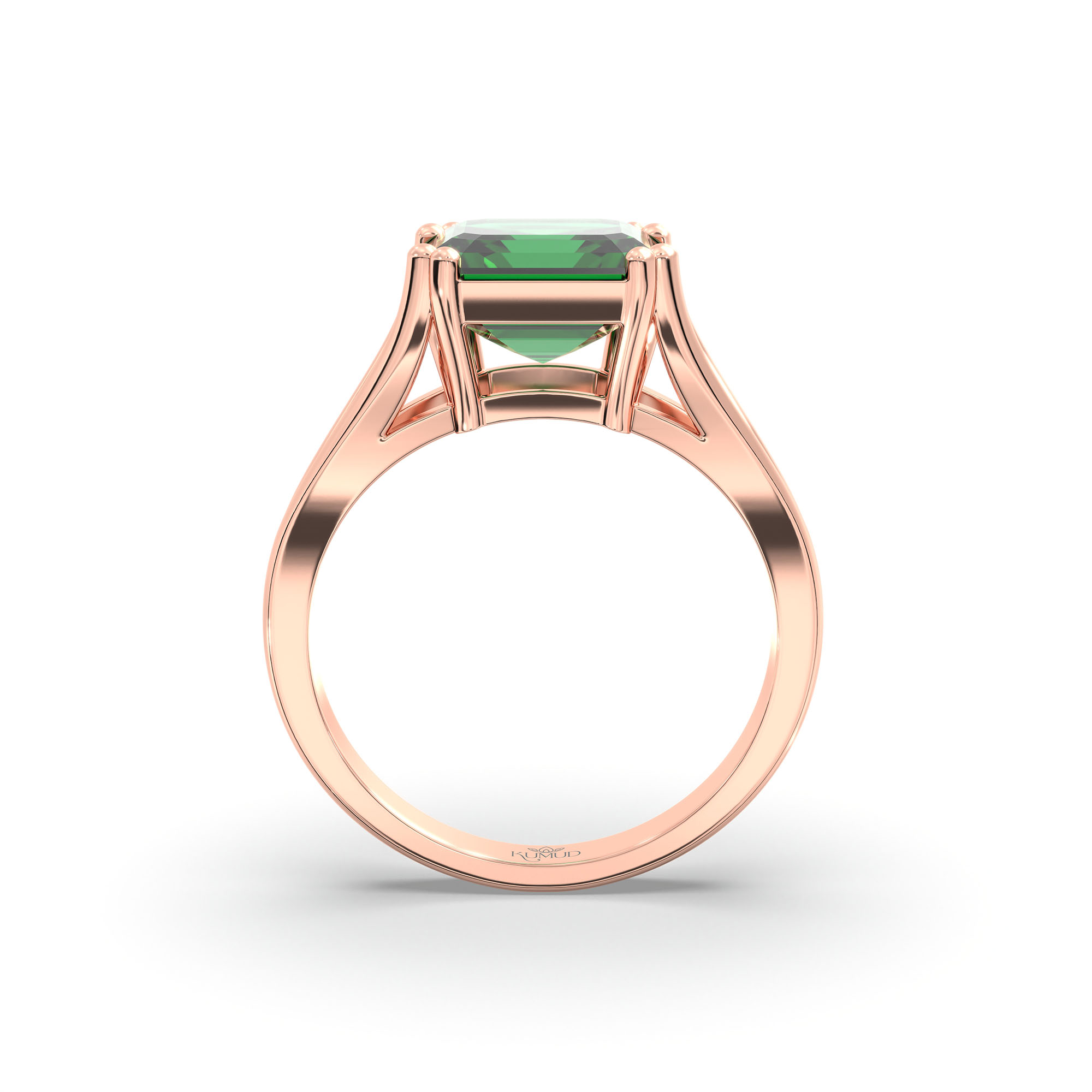 Emerald (Panna) Ring in 18K Rose Gold – Cushion 8 mm, Prong Setting, 5 g (Design K15-24) thumbnail
