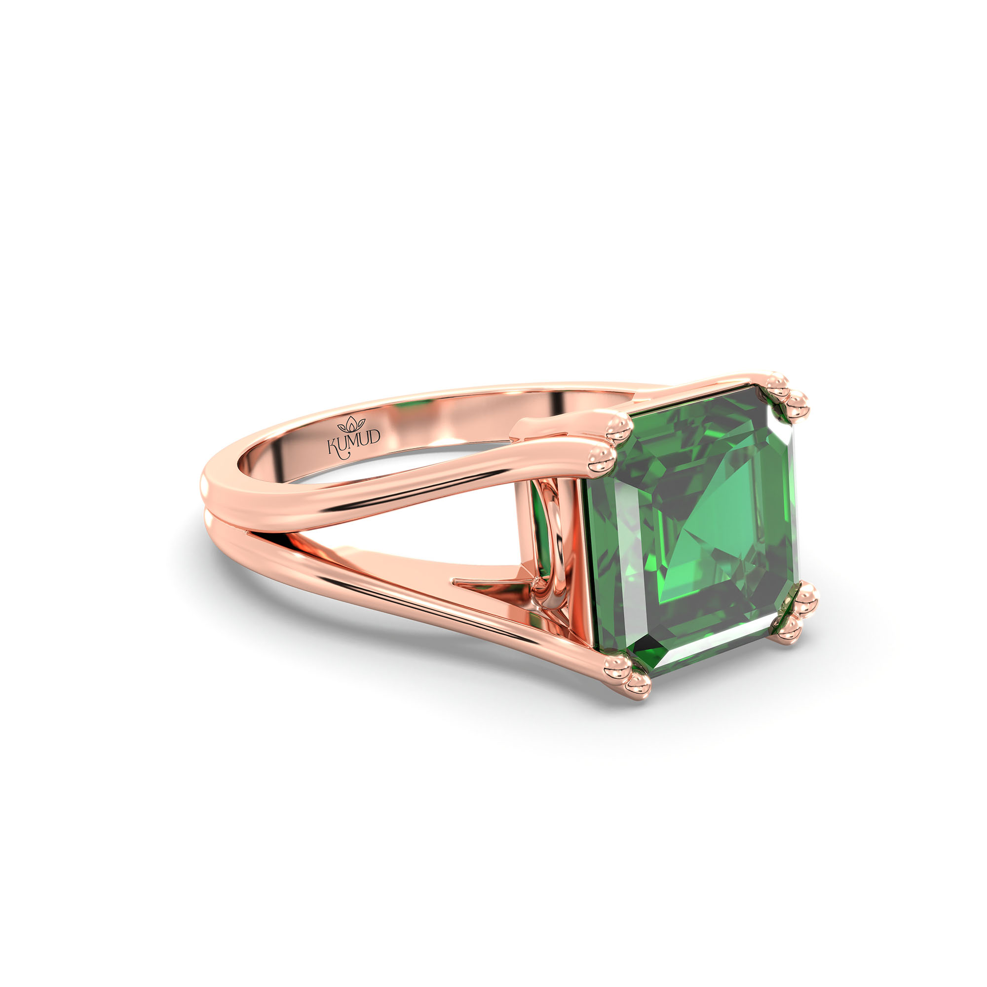 Emerald (Panna) Ring in 18K Rose Gold – Cushion 8 mm, Prong Setting, 5 g (Design K15-24) thumbnail
