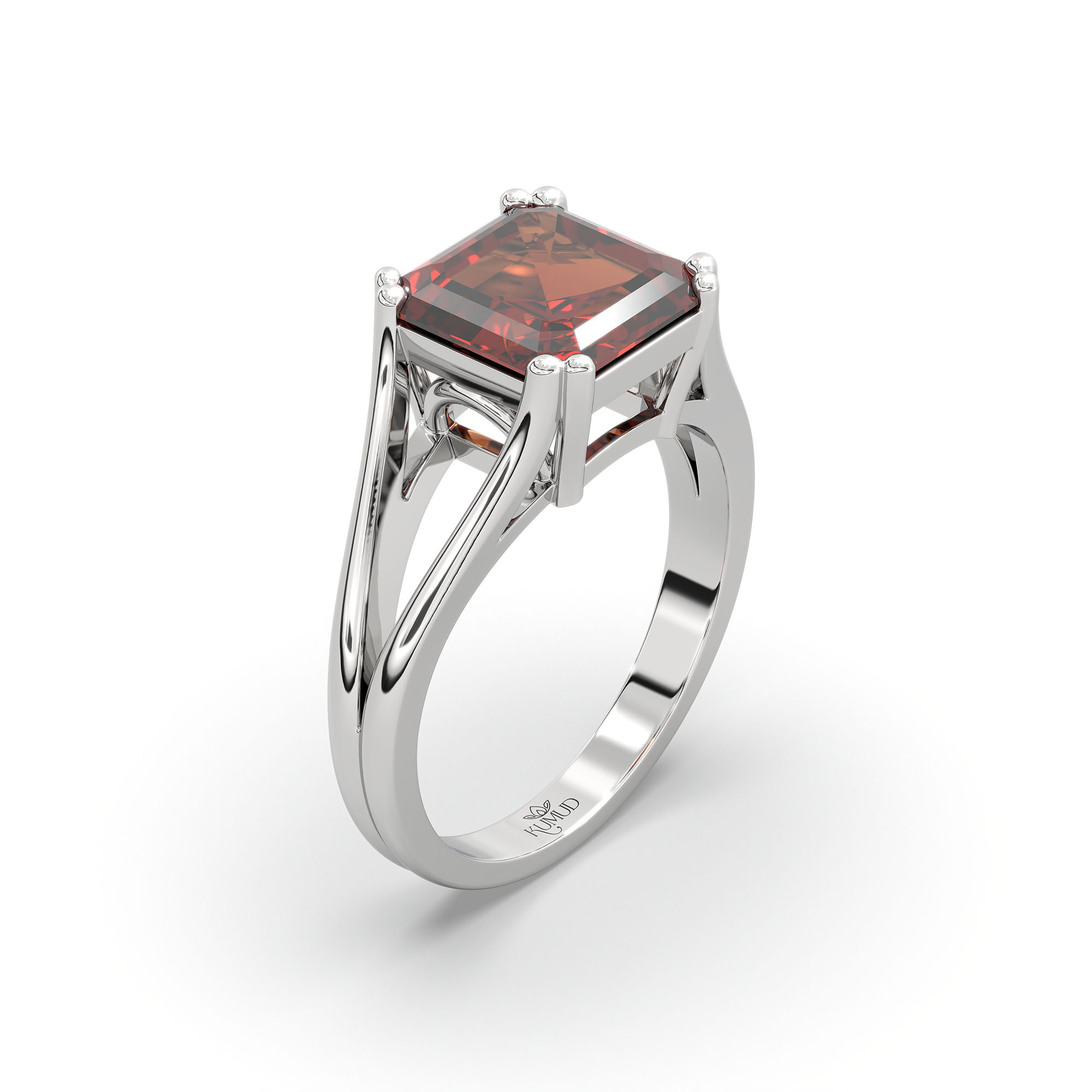 Hessonite (Gomed) Ring in 925 Sterling Silver – Cushion 8 mm, Prong Setting, 5 g (Design K15-24) thumbnail