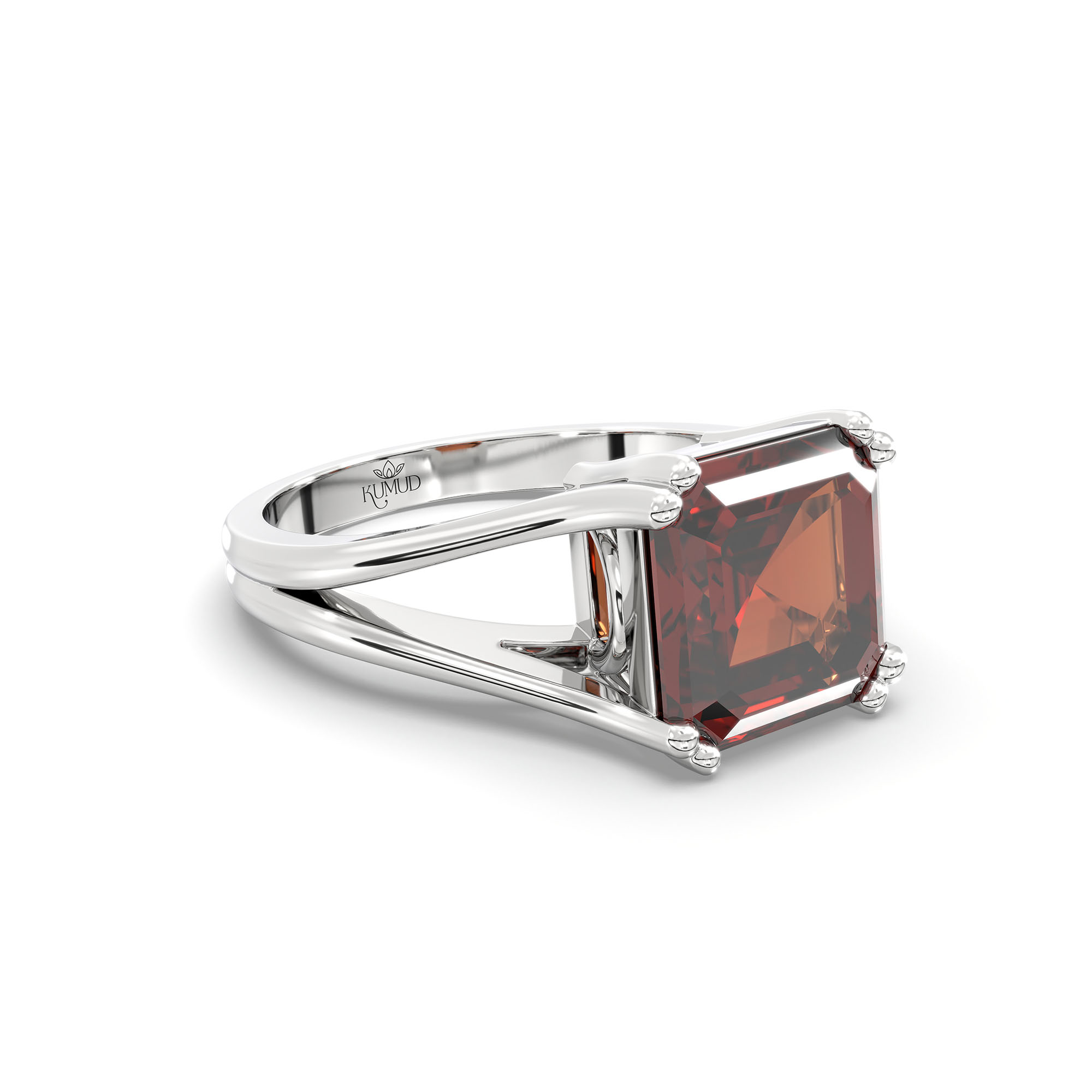 Hessonite (Gomed) Ring in 18K White Gold – Cushion 8 mm, Prong Setting, 5 g (Design K15-24) thumbnail