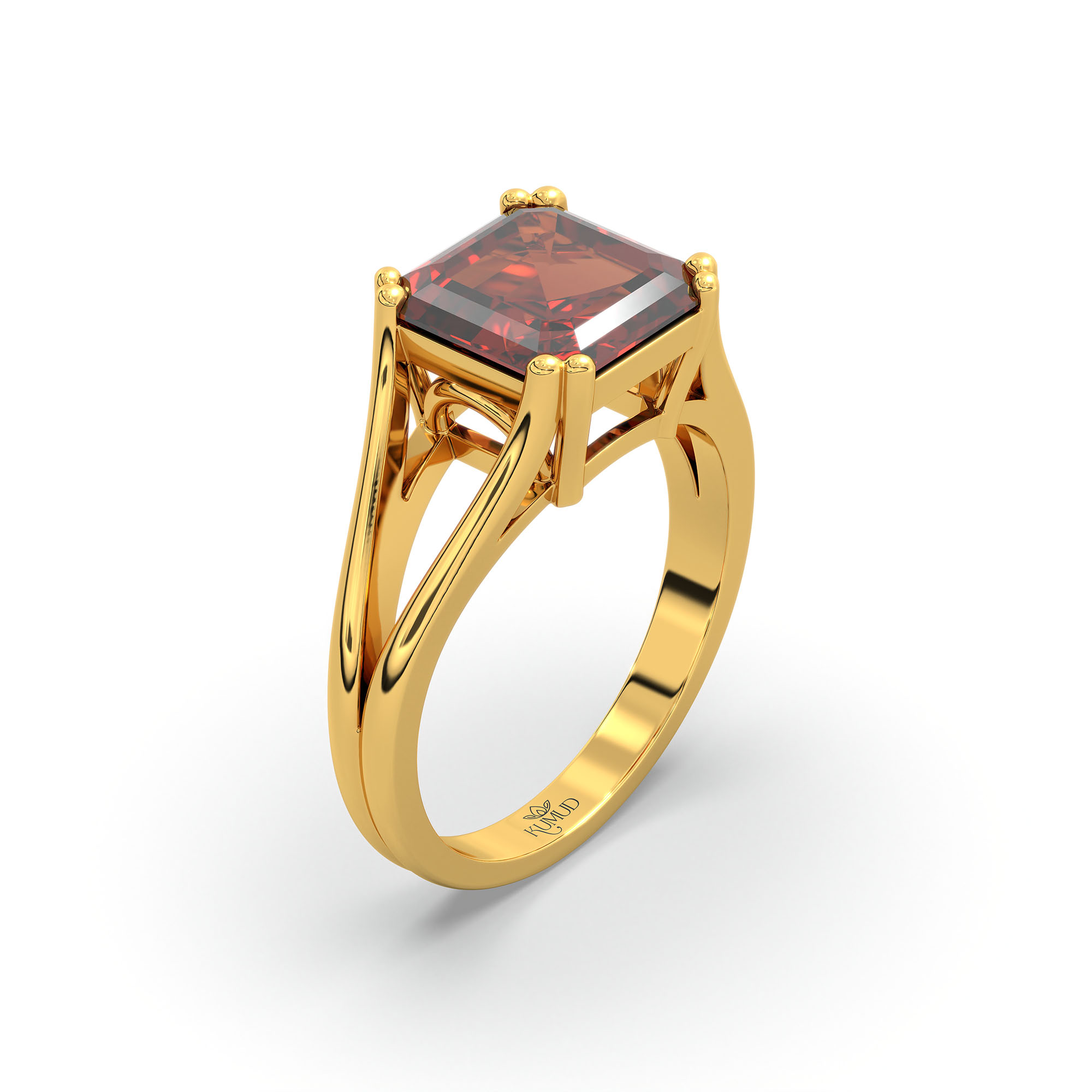 Hessonite (Gomed) Ring in 22K Yellow Gold – Cushion 8 mm, Prong Setting, 5 g (Design K15-24) thumbnail