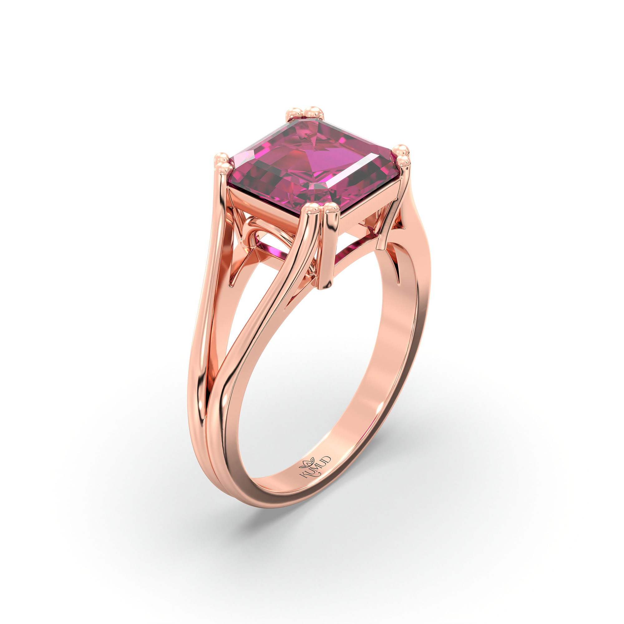 Ruby (Manik) Ring in 18K Rose Gold – Cushion 8 mm, Prong Setting, 5 g (Design K15-24) thumbnail