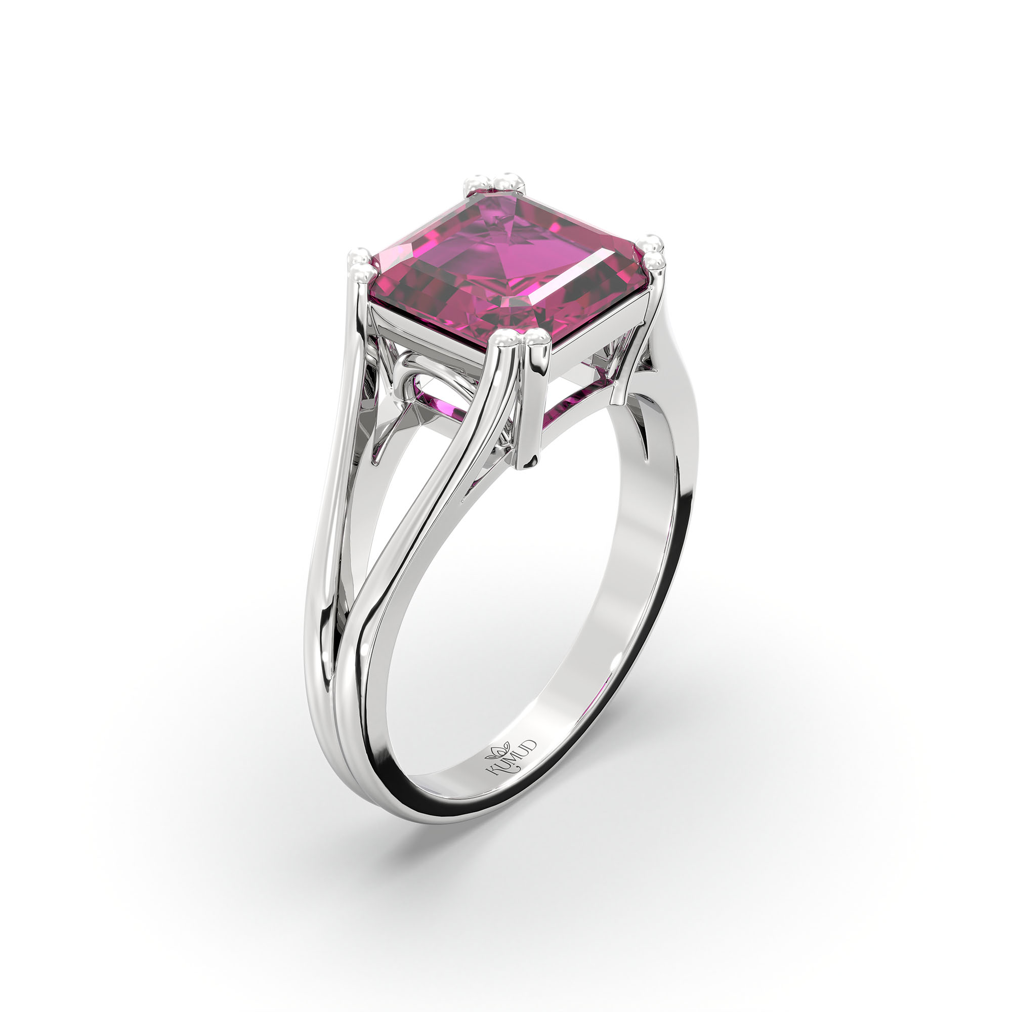 Ruby (Manik) Ring in 18K White Gold – Cushion 8 mm, Prong Setting, 5 g (Design K15-24) thumbnail