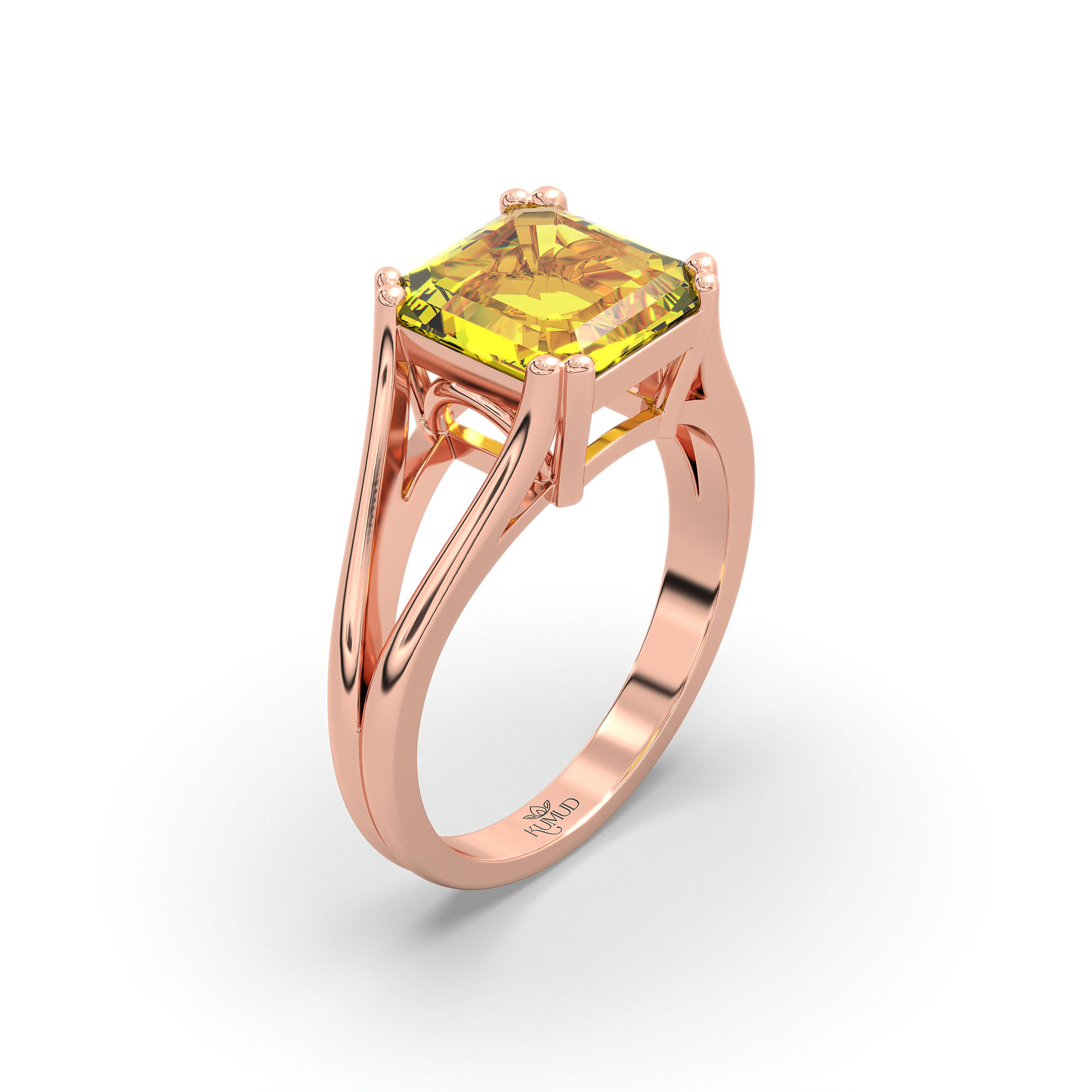 Yellow Sapphire (Pukhraj) Ring in 18K Rose Gold – Cushion 8 mm, Prong Setting, 5 g (Design K15-24) thumbnail