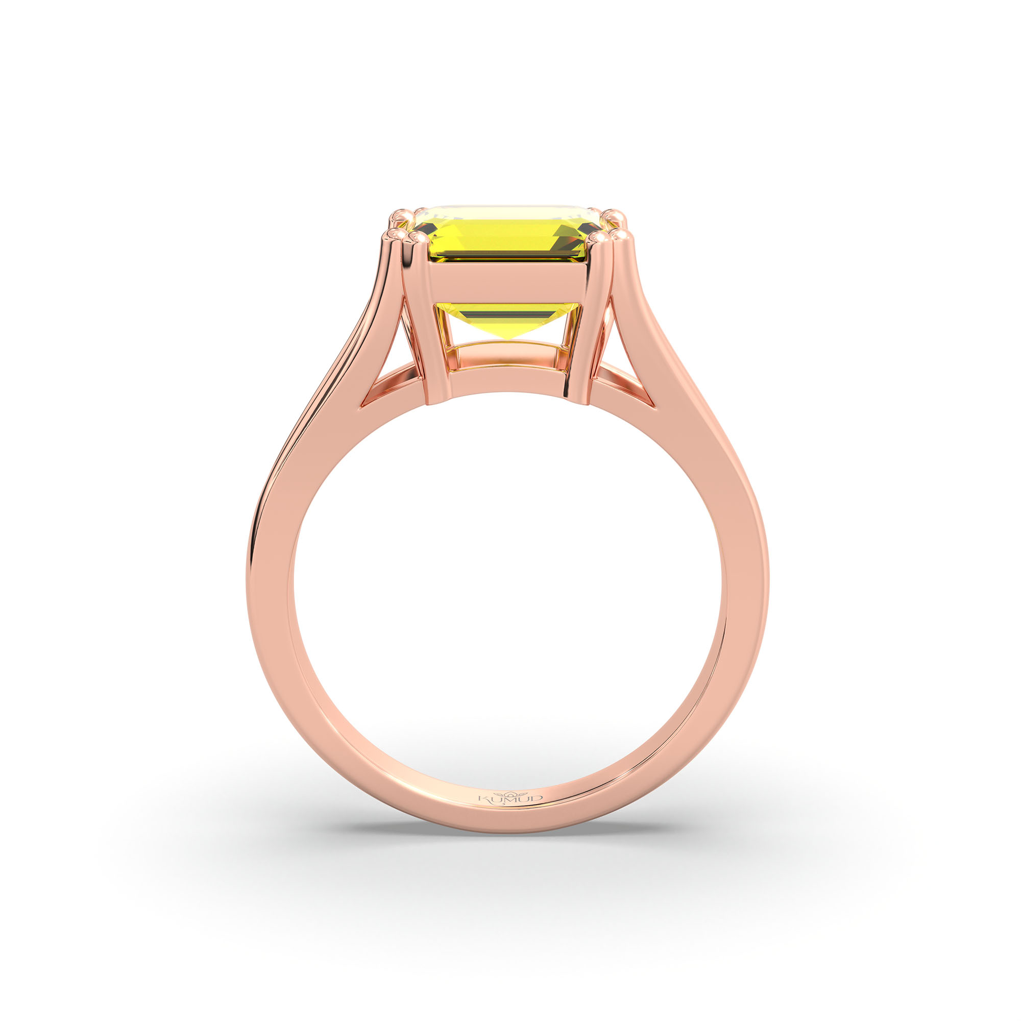 Yellow Sapphire (Pukhraj) Ring in 18K Rose Gold – Cushion 8 mm, Prong Setting, 5 g (Design K15-24) thumbnail