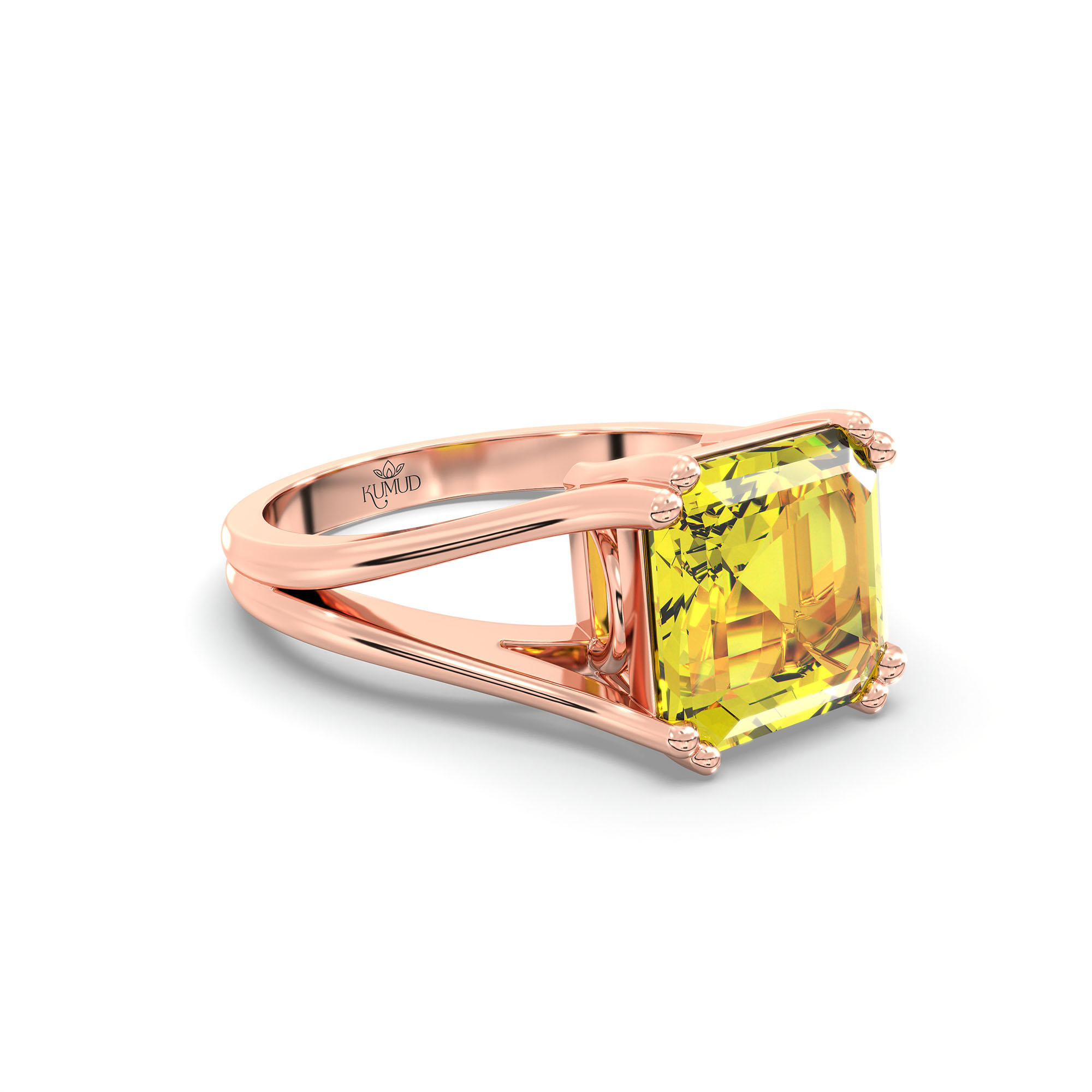 Yellow Sapphire (Pukhraj) Ring in 18K Rose Gold – Cushion 8 mm, Prong Setting, 5 g (Design K15-24) thumbnail