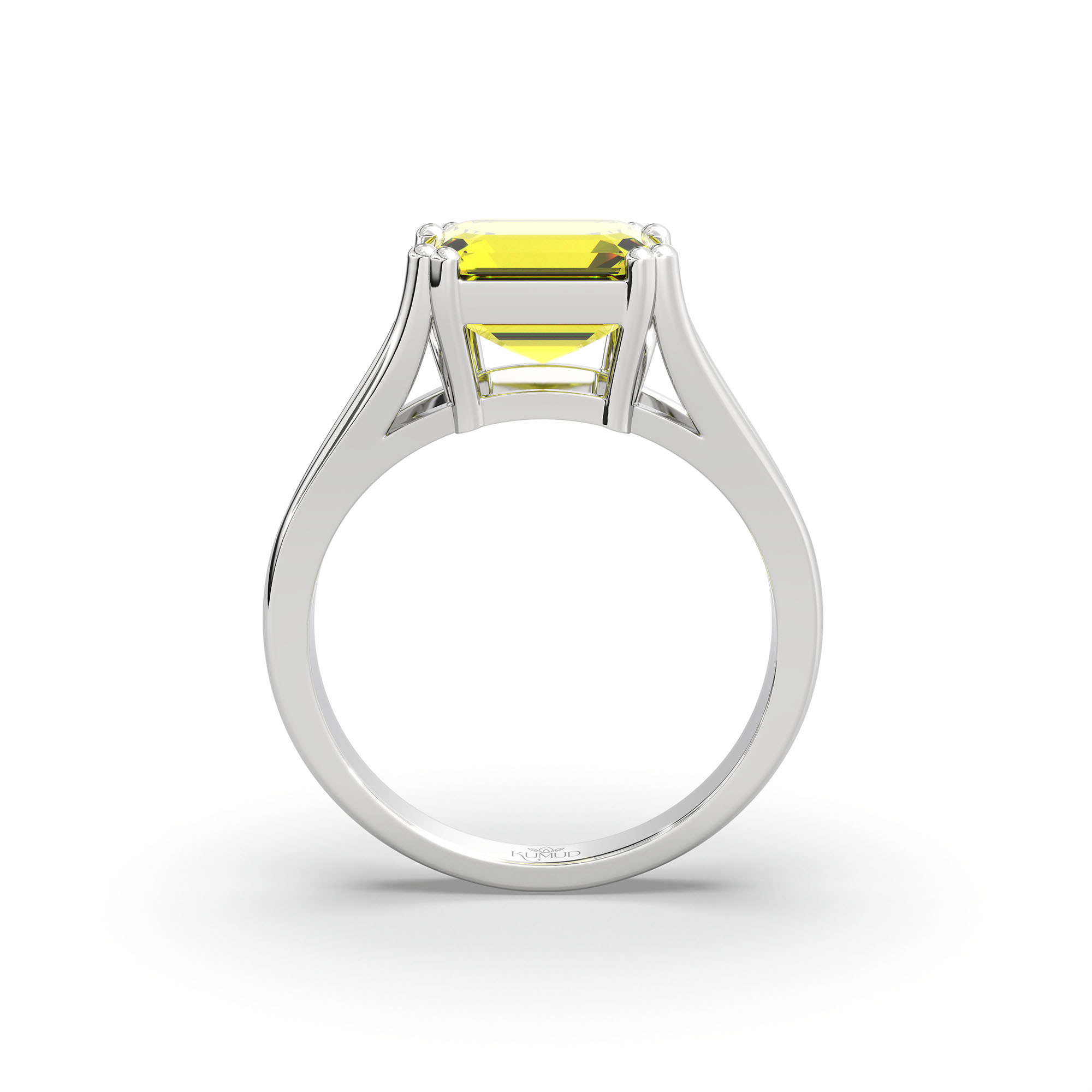 Yellow Sapphire (Pukhraj) Ring in 18K White Gold – Cushion 8 mm, Prong Setting, 5 g (Design K15-24) thumbnail