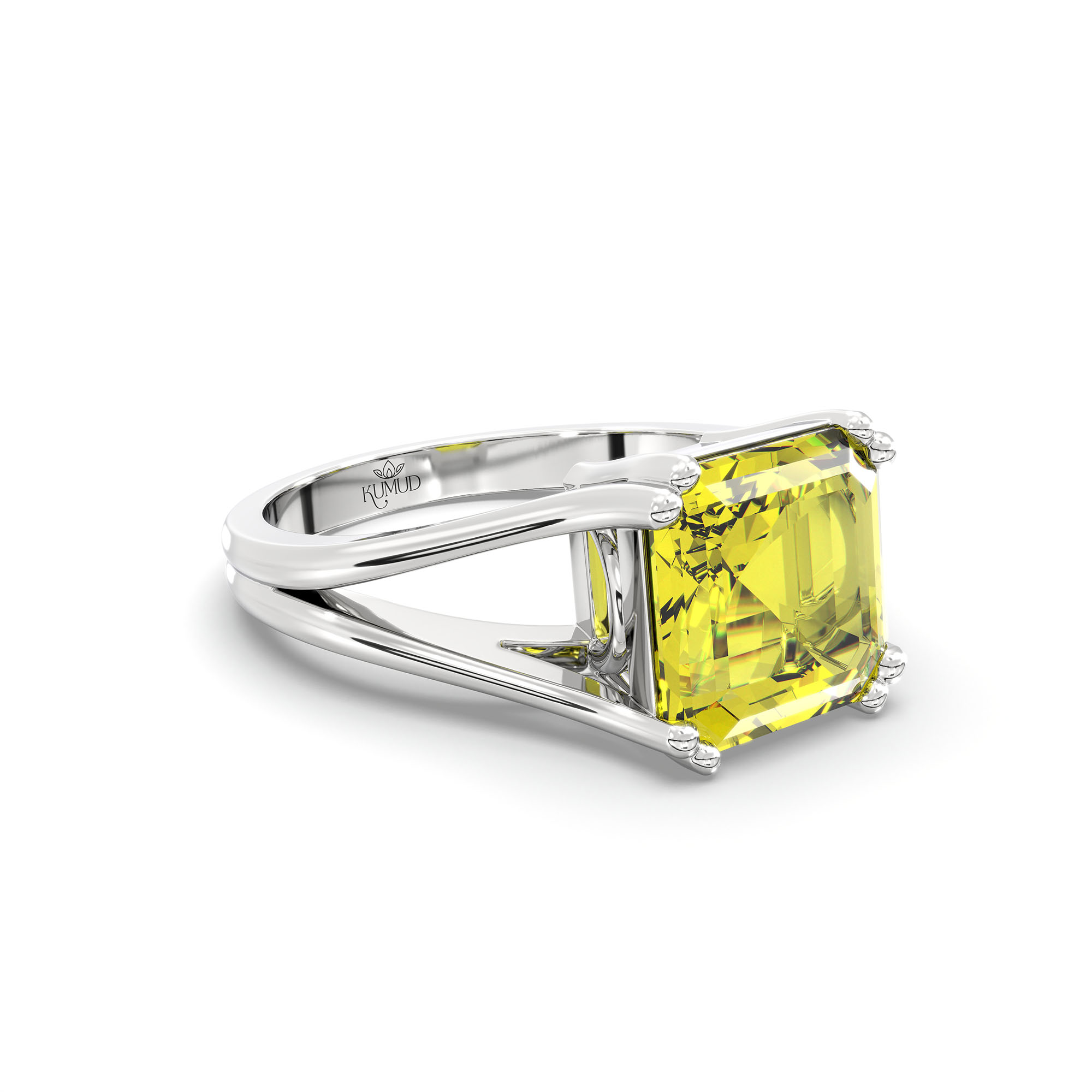 Yellow Sapphire (Pukhraj) Ring in 18K White Gold – Cushion 8 mm, Prong Setting, 5 g (Design K15-24) thumbnail